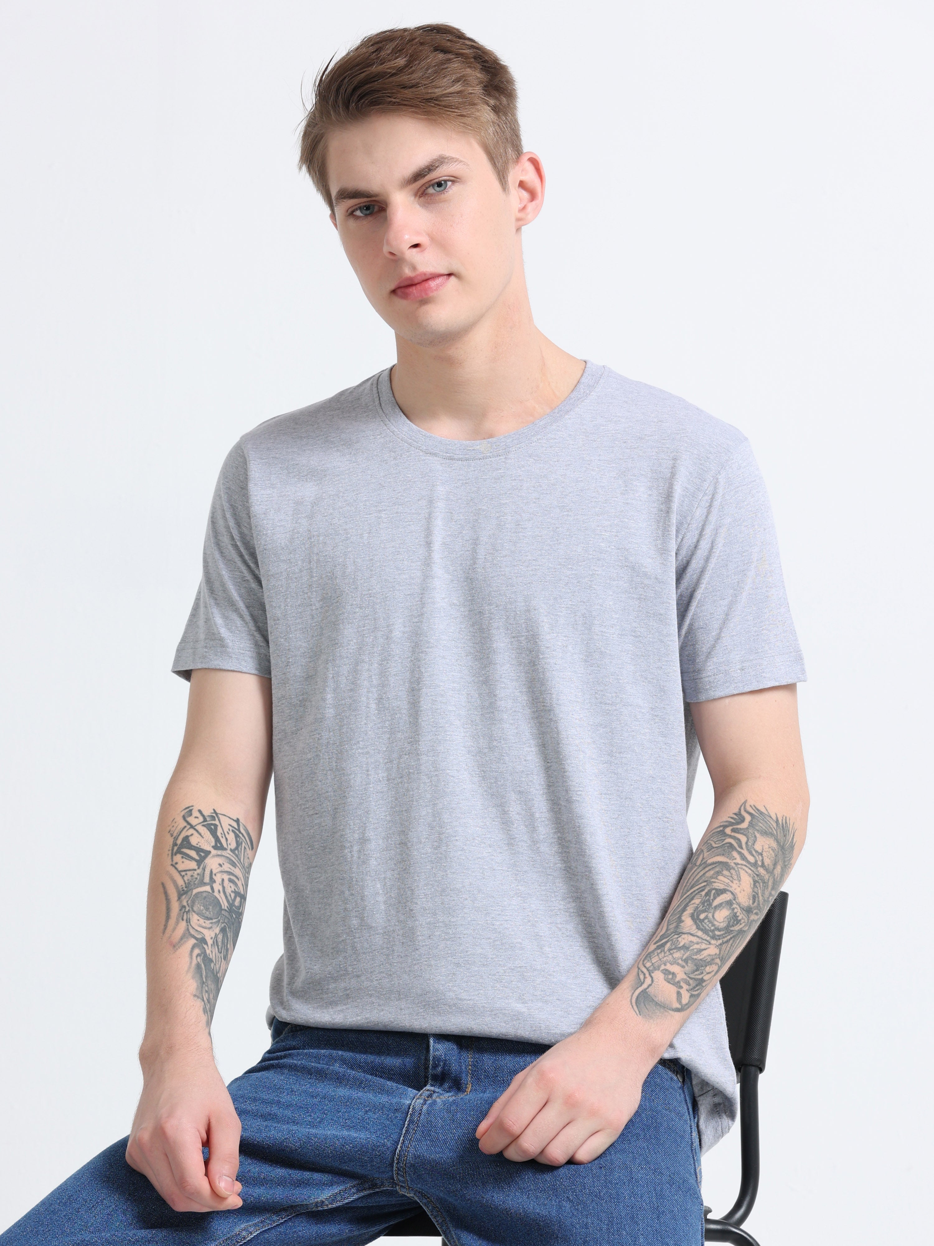 Men Cotton Melange Round Neck T-shirt