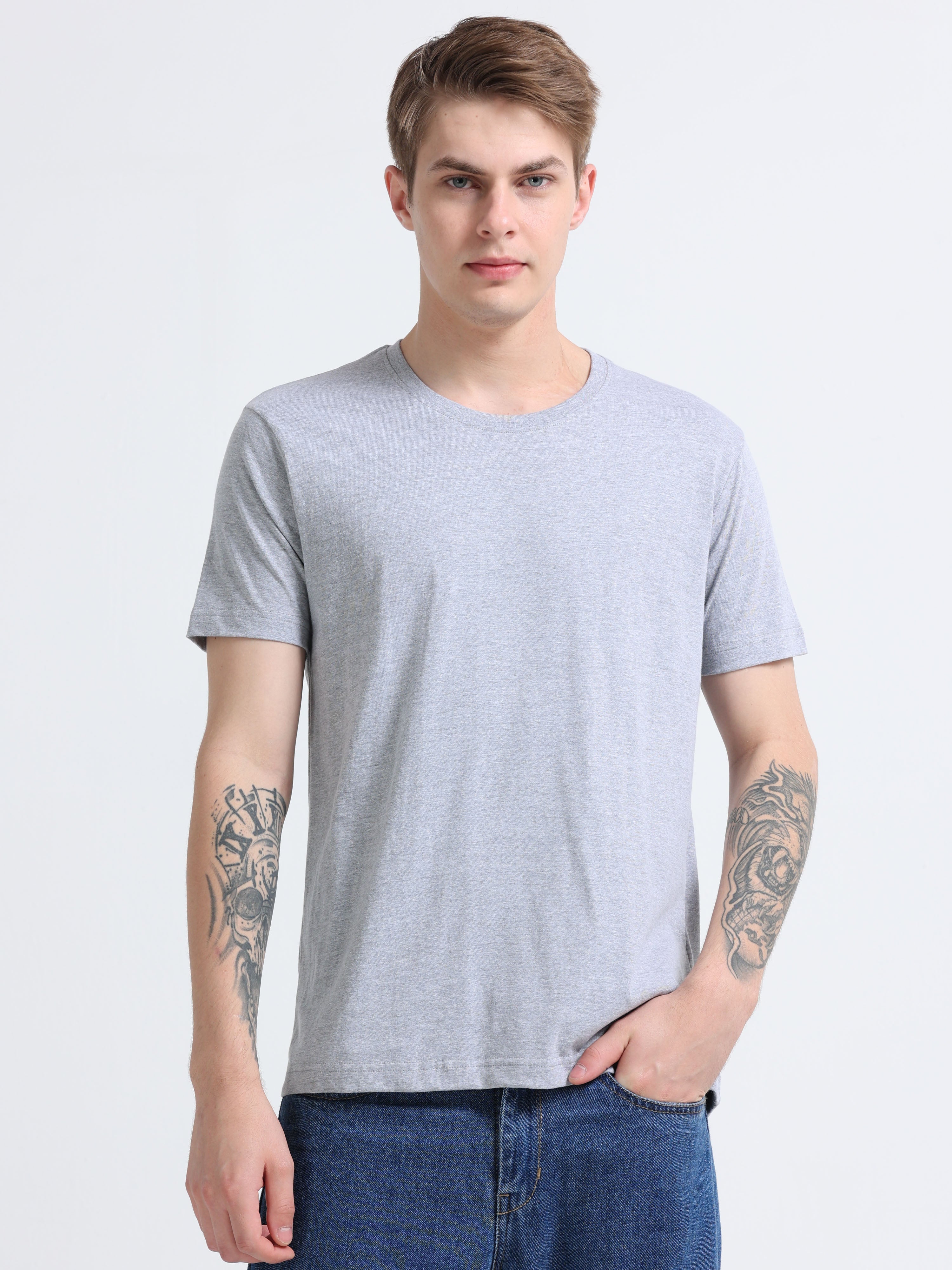 Men Cotton Melange Round Neck T-shirt