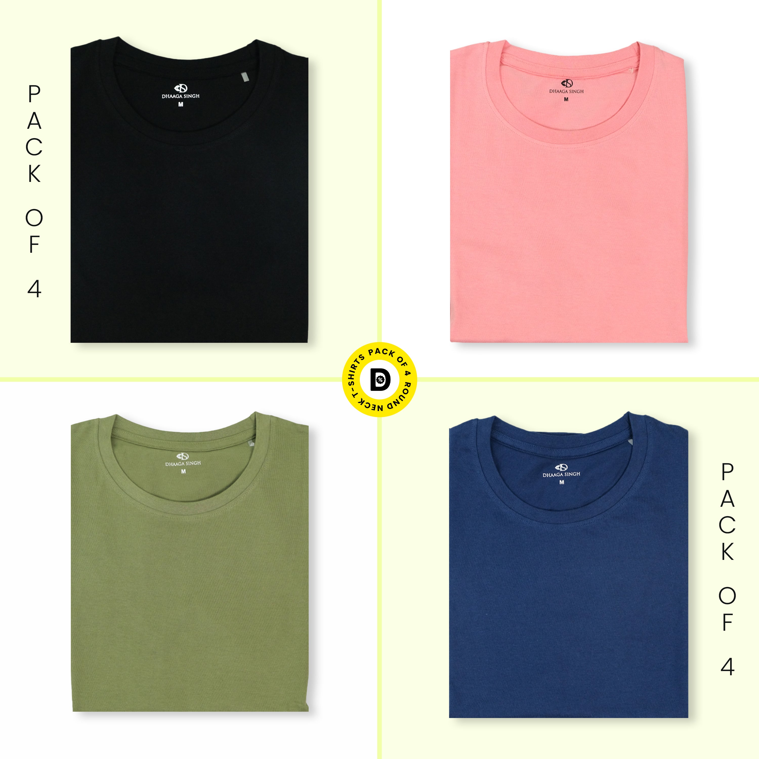 Round Neck T-shirts - Pack of 4