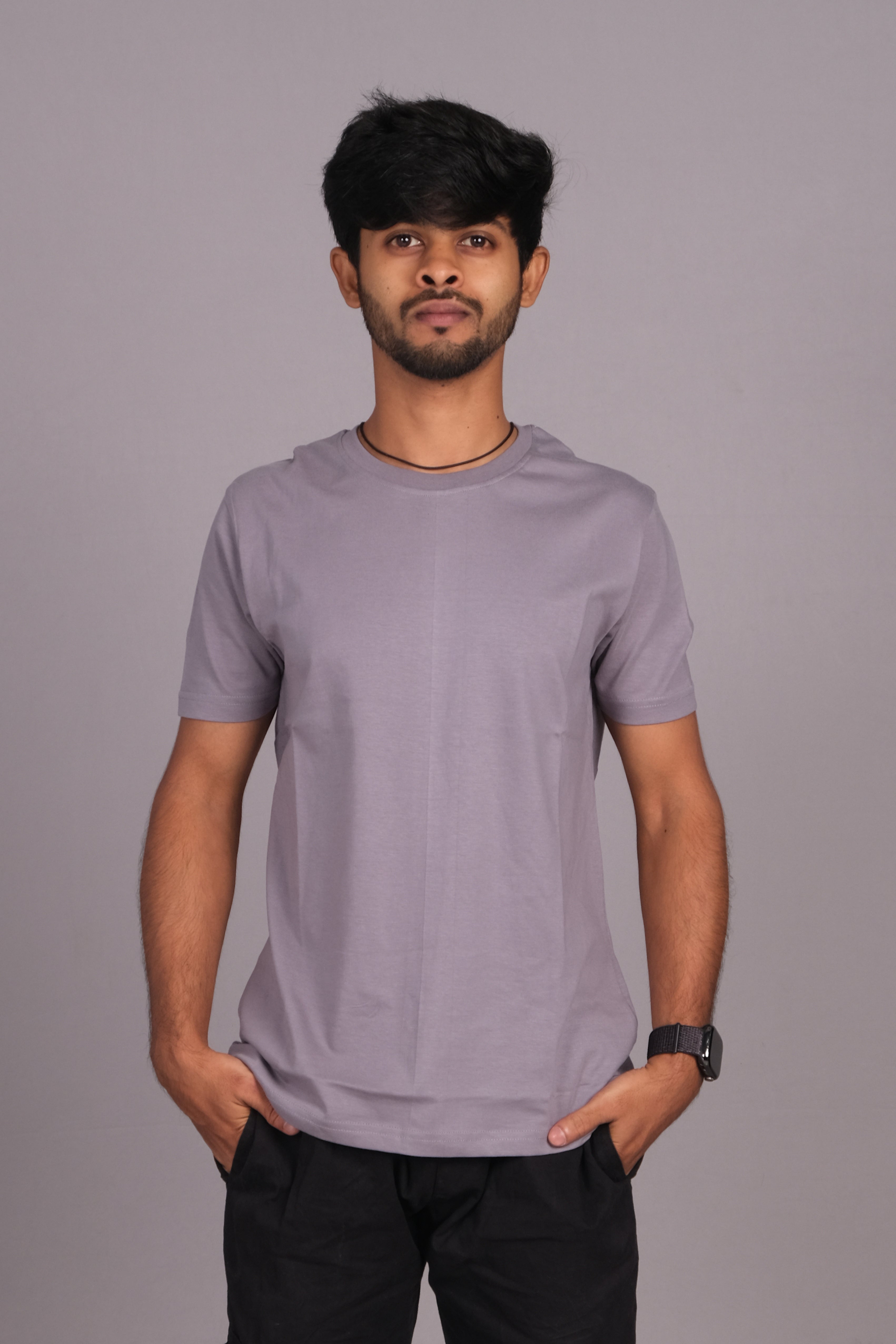 Men Cotton Grey Round Neck T-shirt