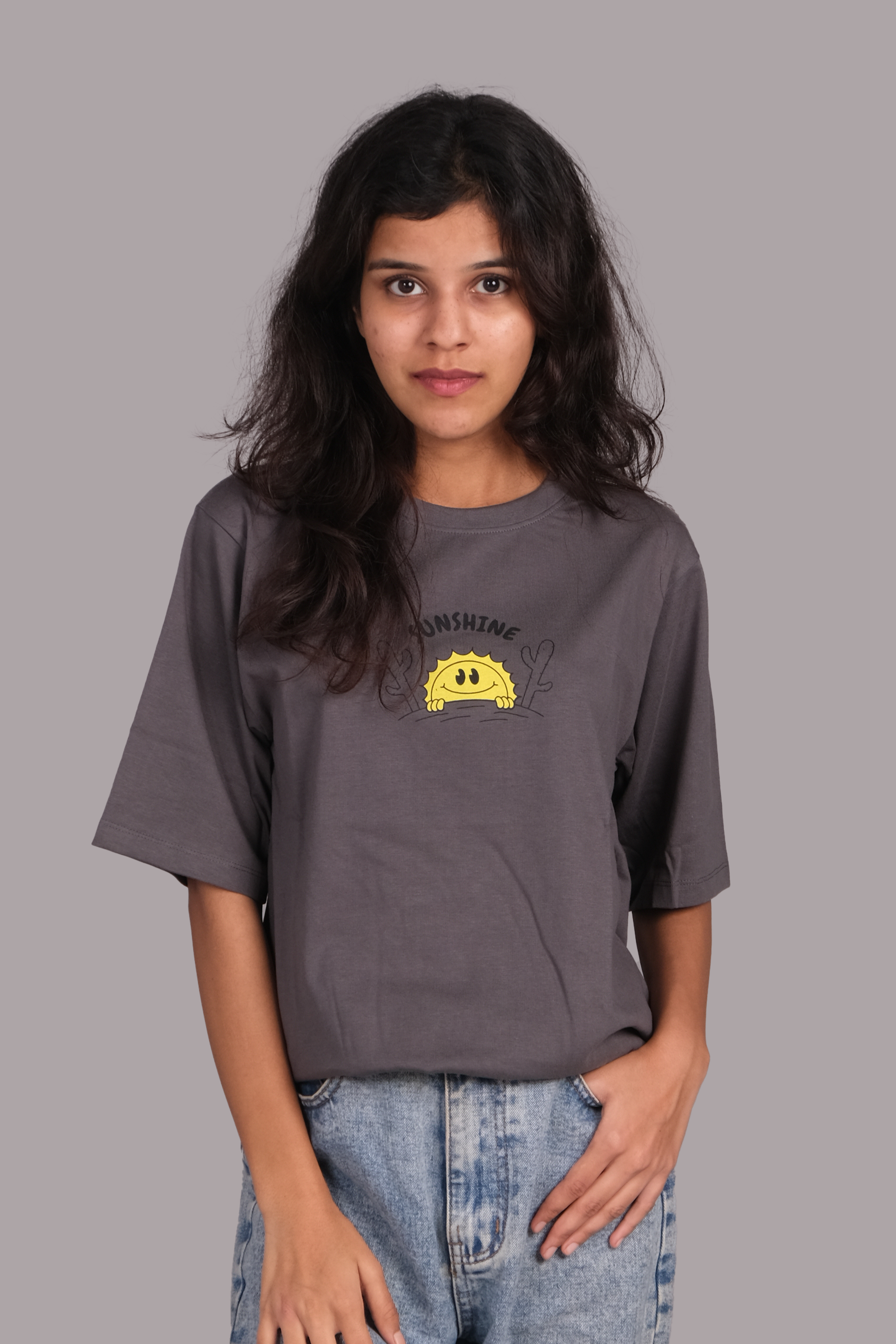 Sunshine Graphic Printed Down Shoulder T-shirt