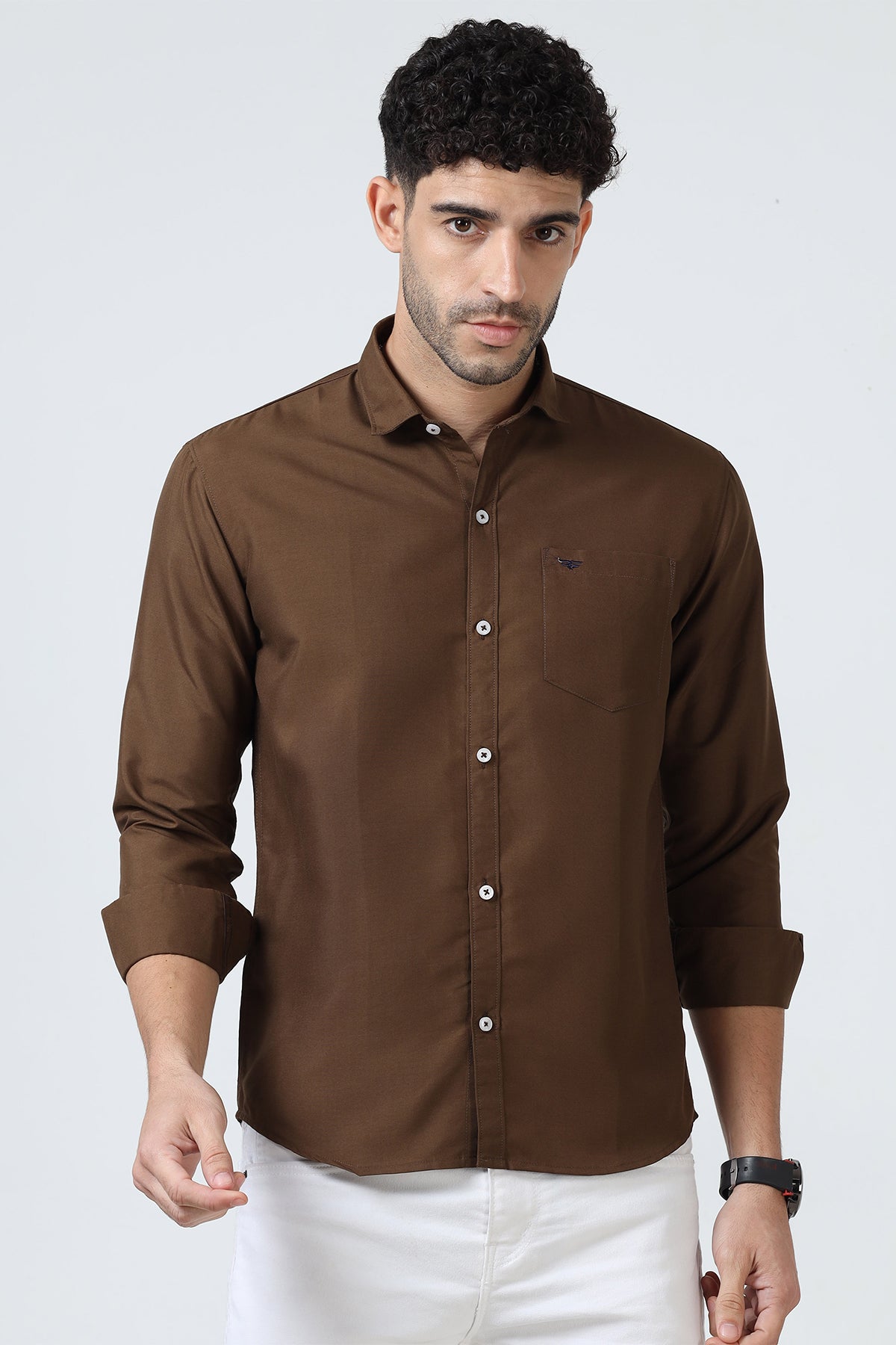 Brown Plain Cotton Solid Shirt