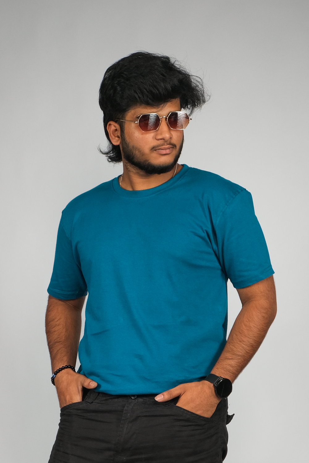 FT Cotton Round Neck Teal Blue T-Shirt