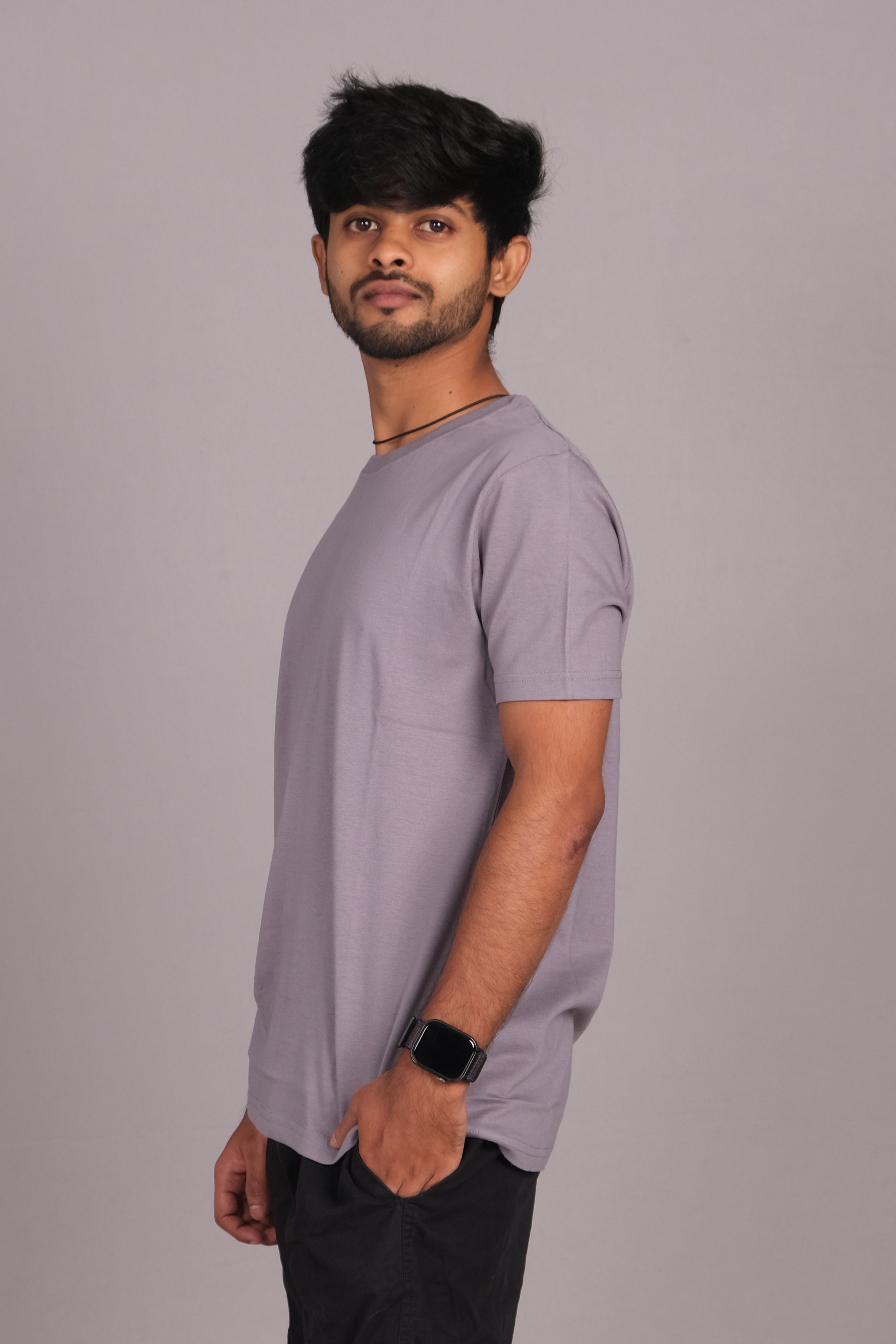 Men Cotton Grey Round Neck T-shirt