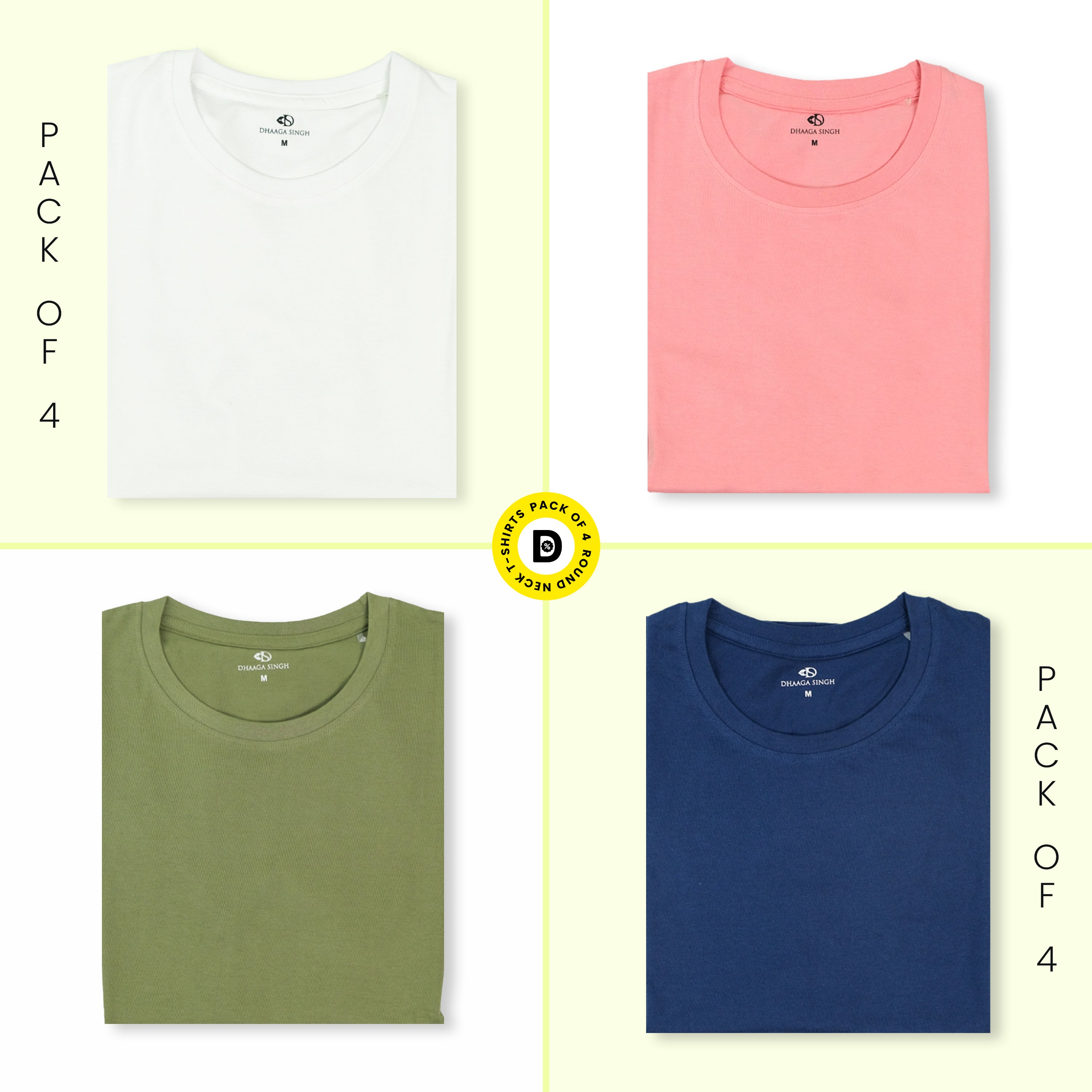 Round Neck T-shirts - Pack of 4