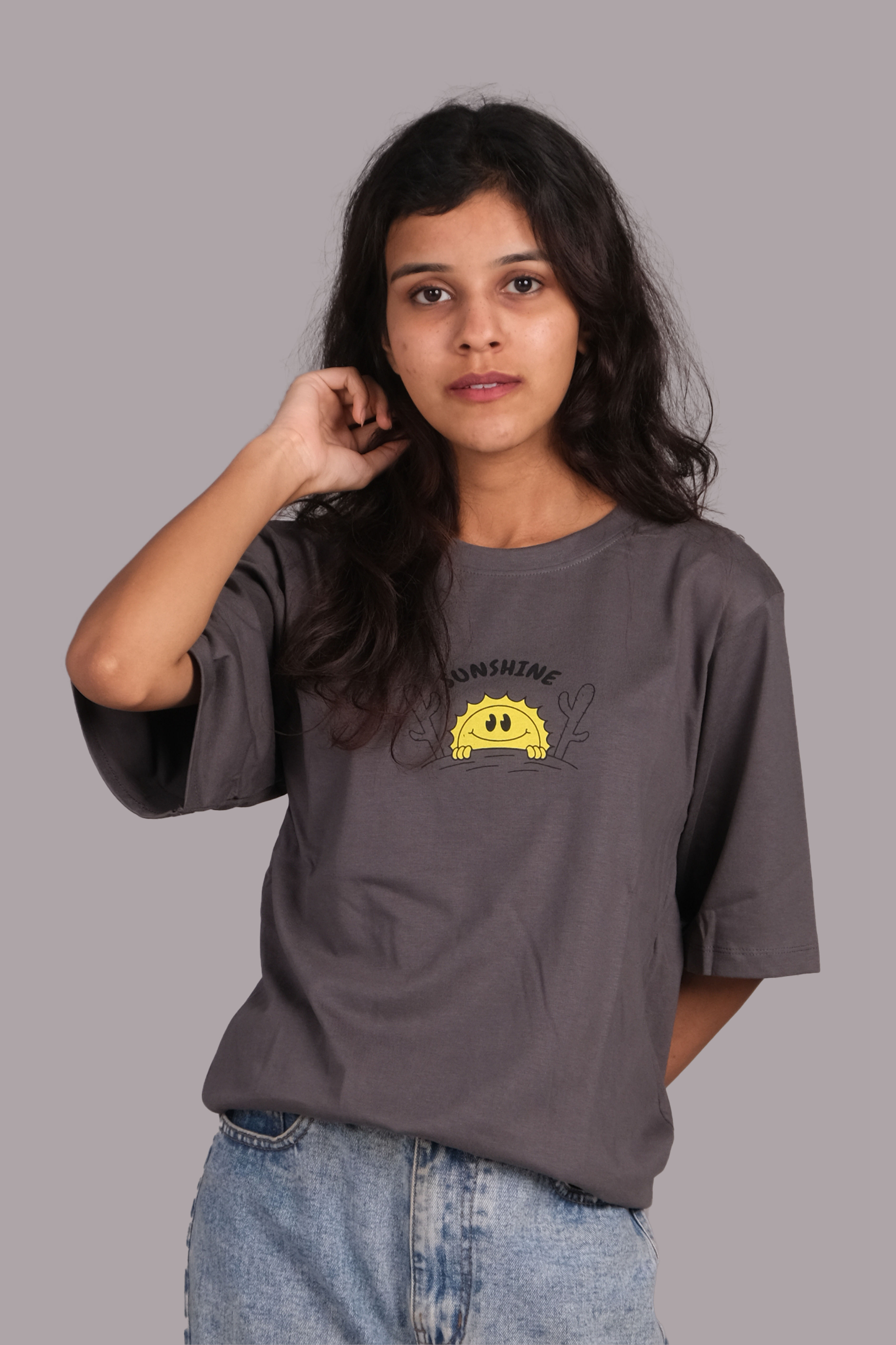 Sunshine Graphic Printed Down Shoulder T-shirt