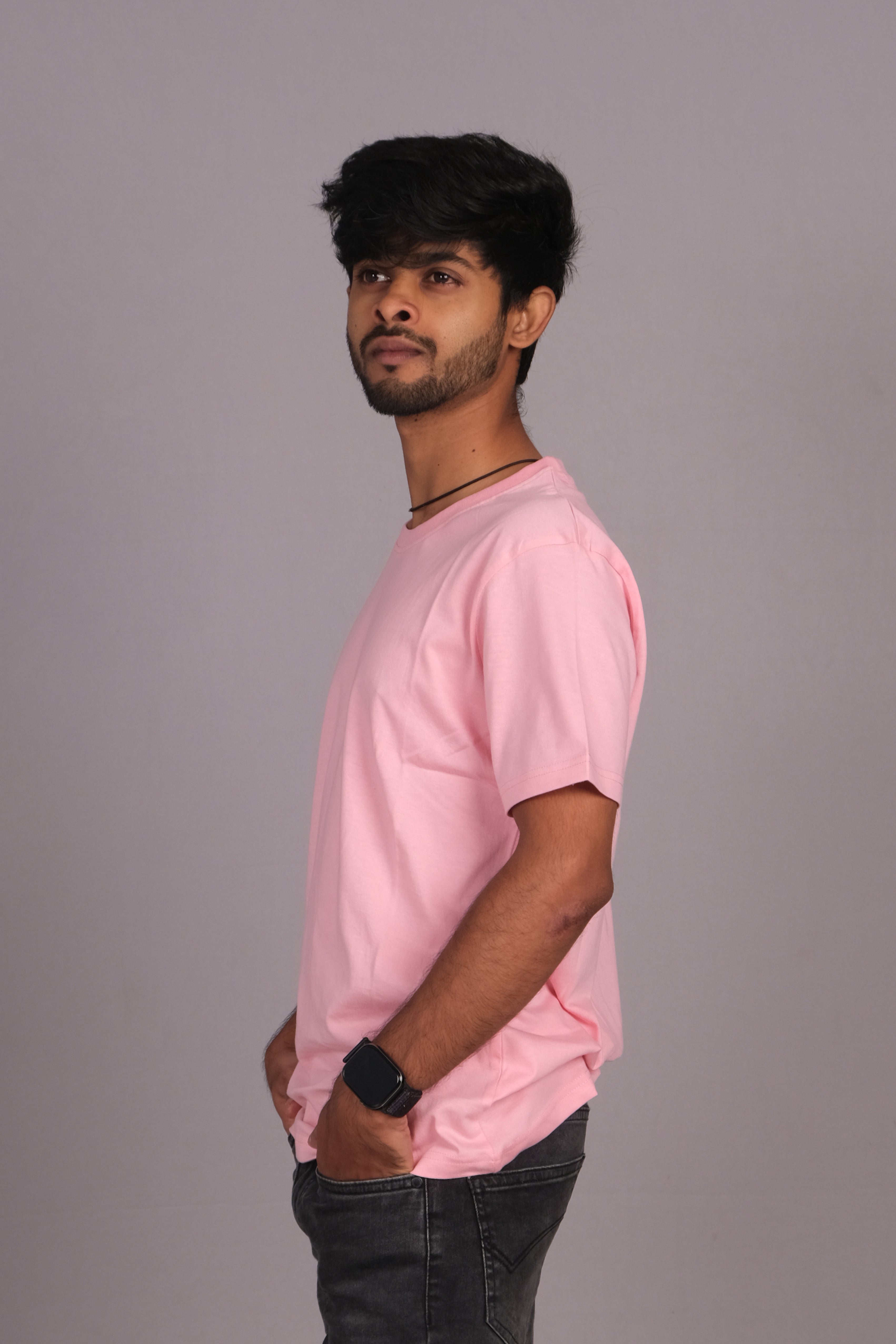Men Cotton Pink Round Neck T-shirt
