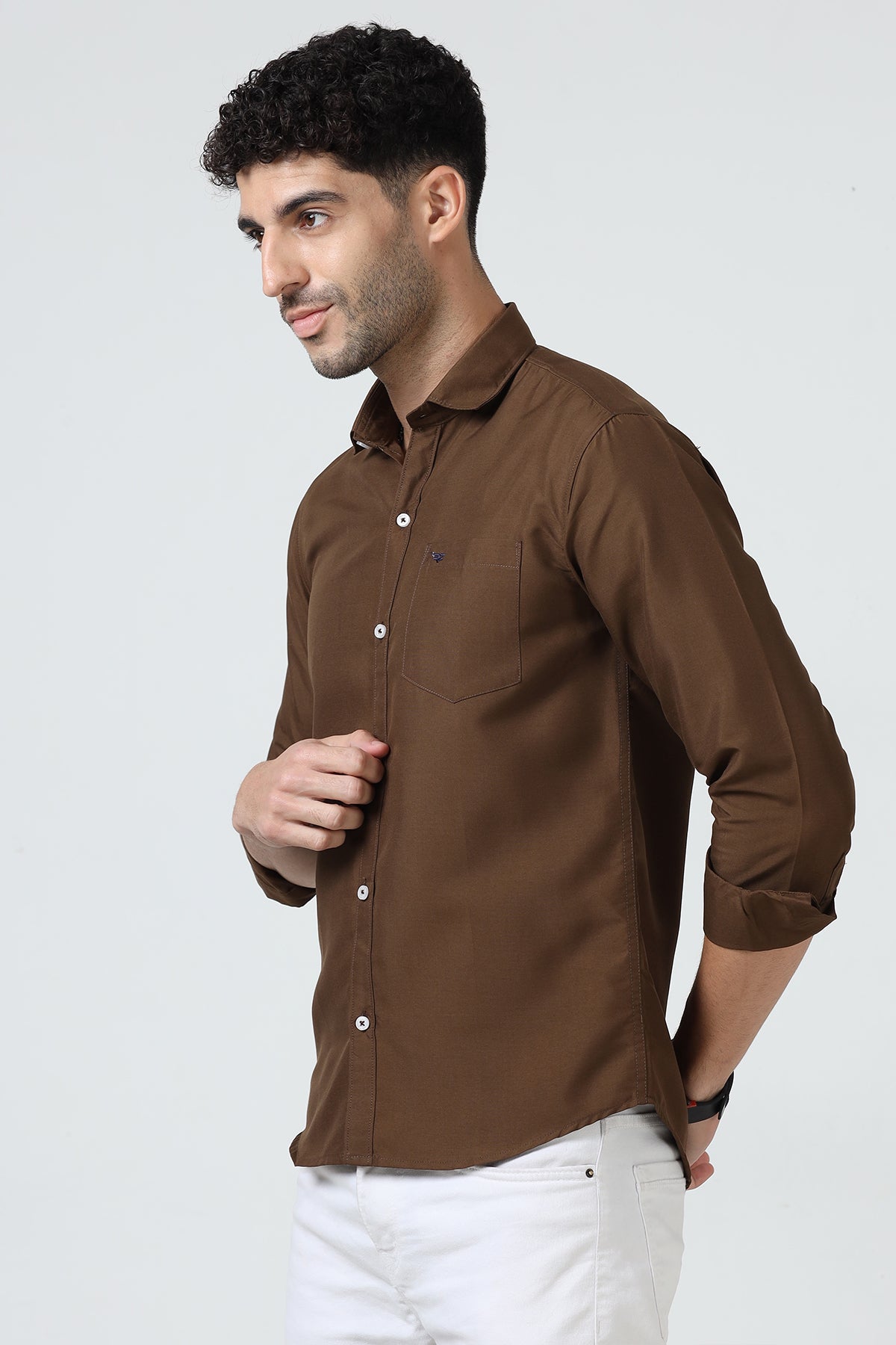 Brown Plain Cotton Solid Shirt