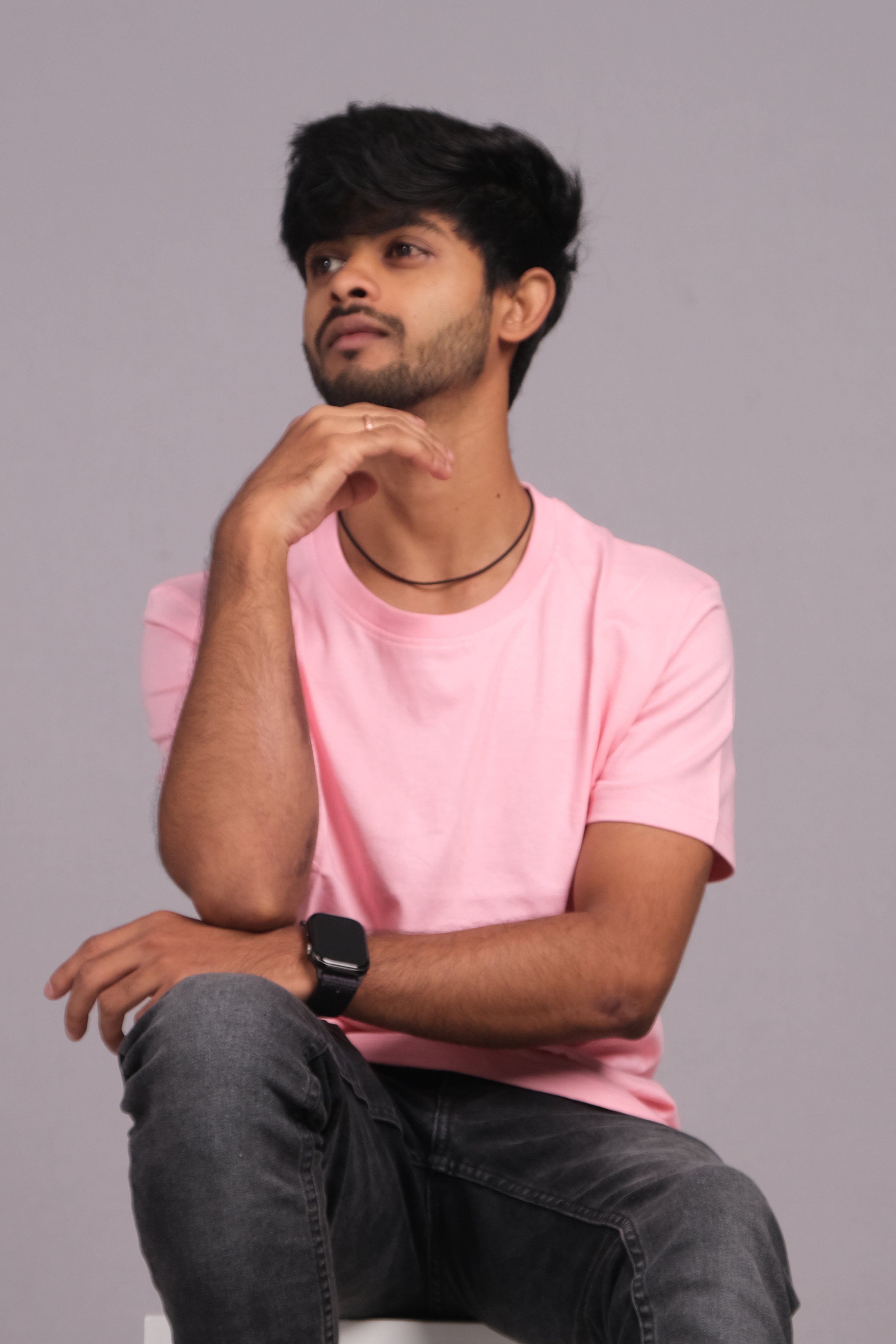 Men Cotton Pink Round Neck T-shirt