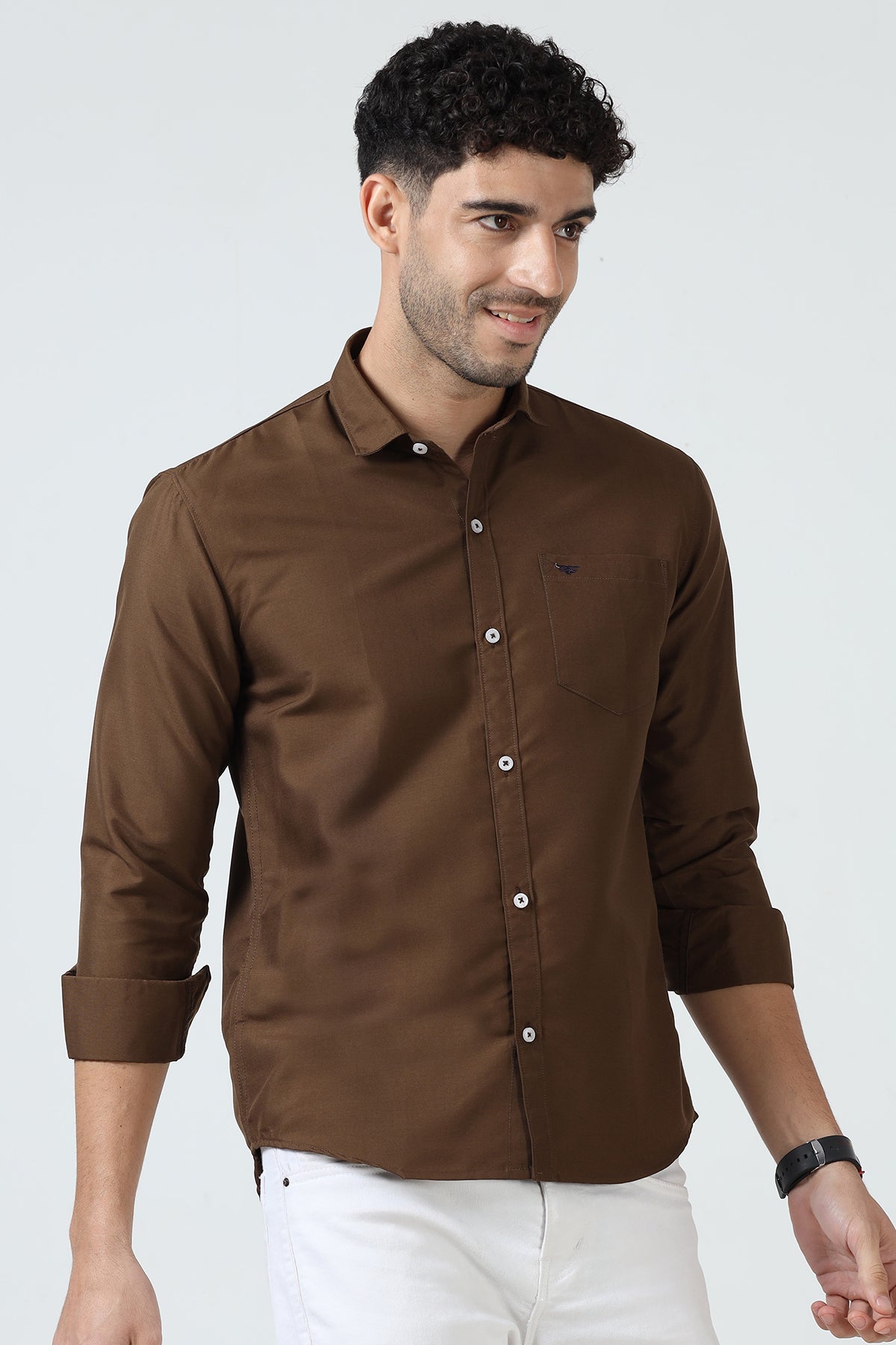 Brown Plain Cotton Solid Shirt