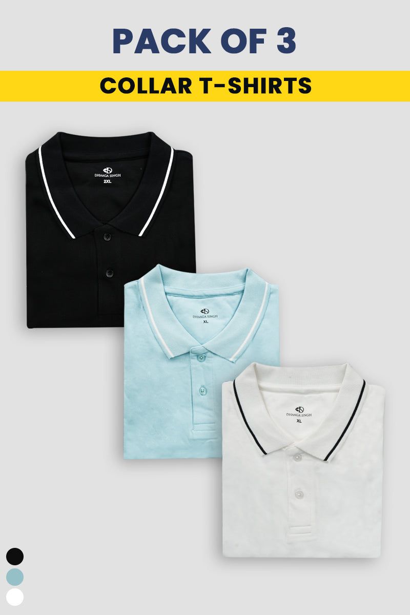 Men Cotton Collar T-shirt - Pack of 3