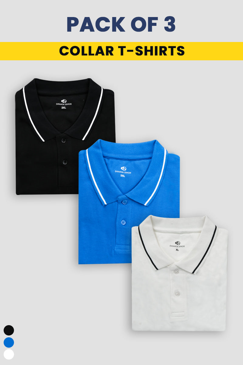 Men Cotton Collar T-shirt - Pack of 3