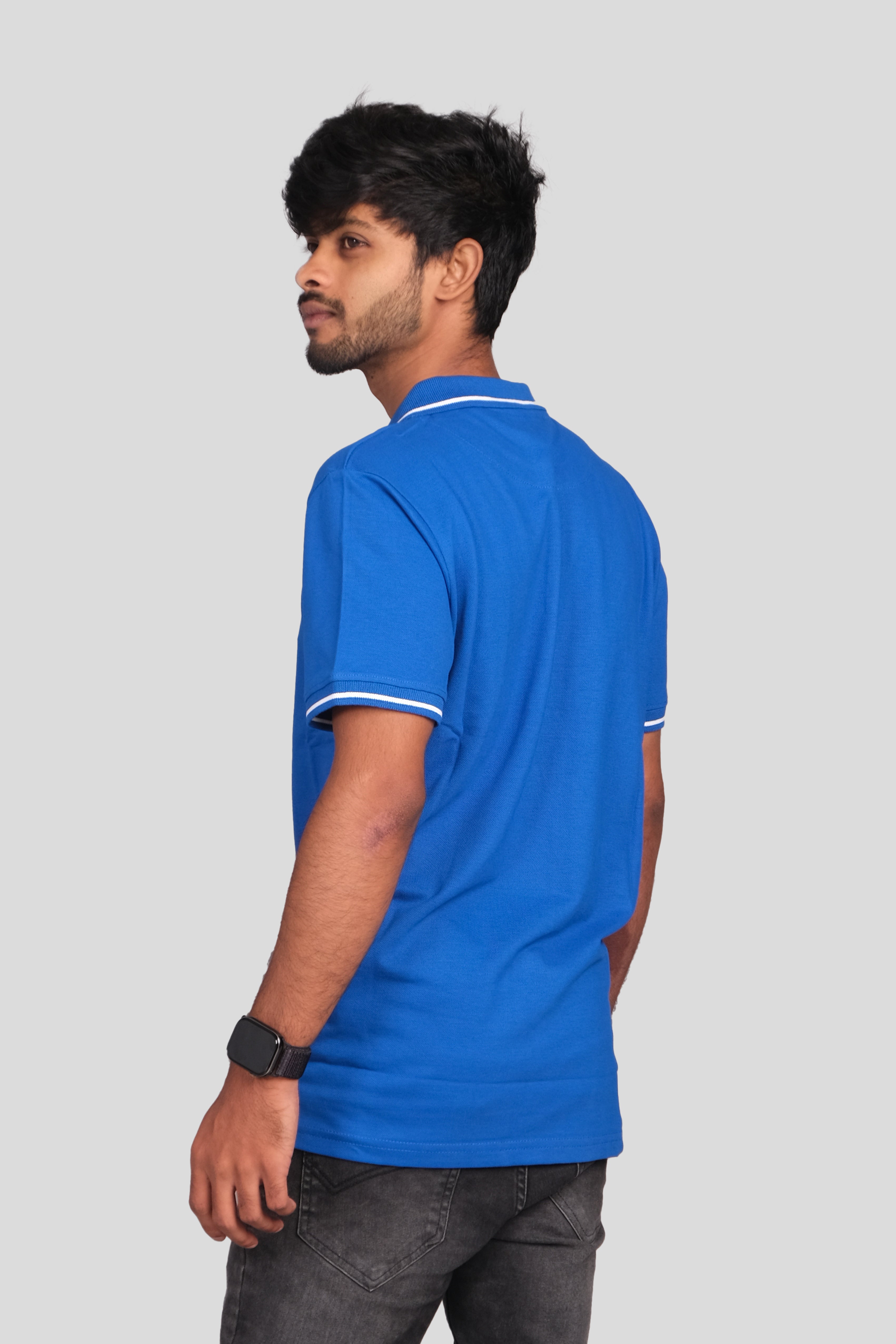 Men Cotton Royal Blue Collar T-shirt