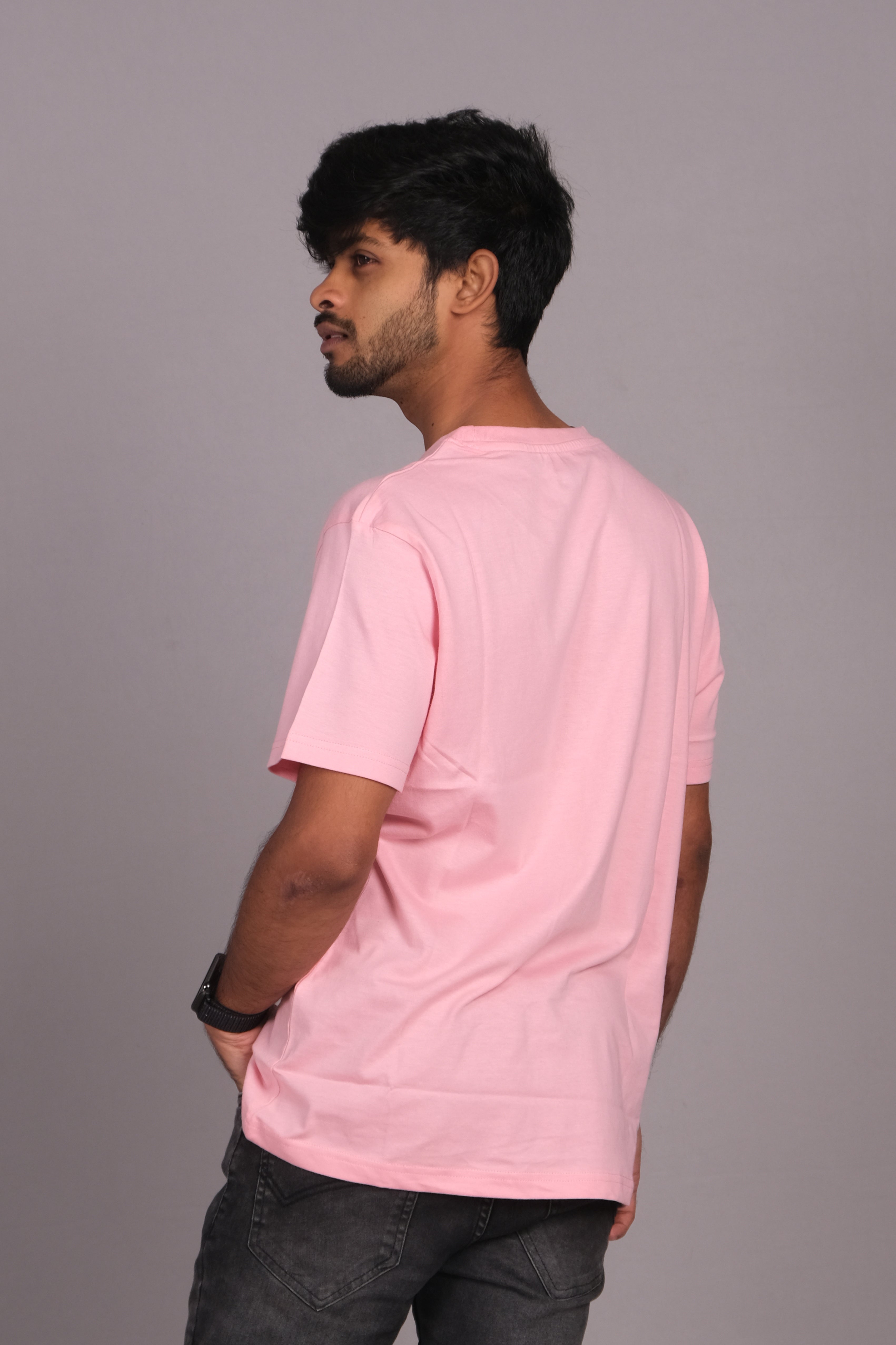 Men Cotton Pink Round Neck T-shirt