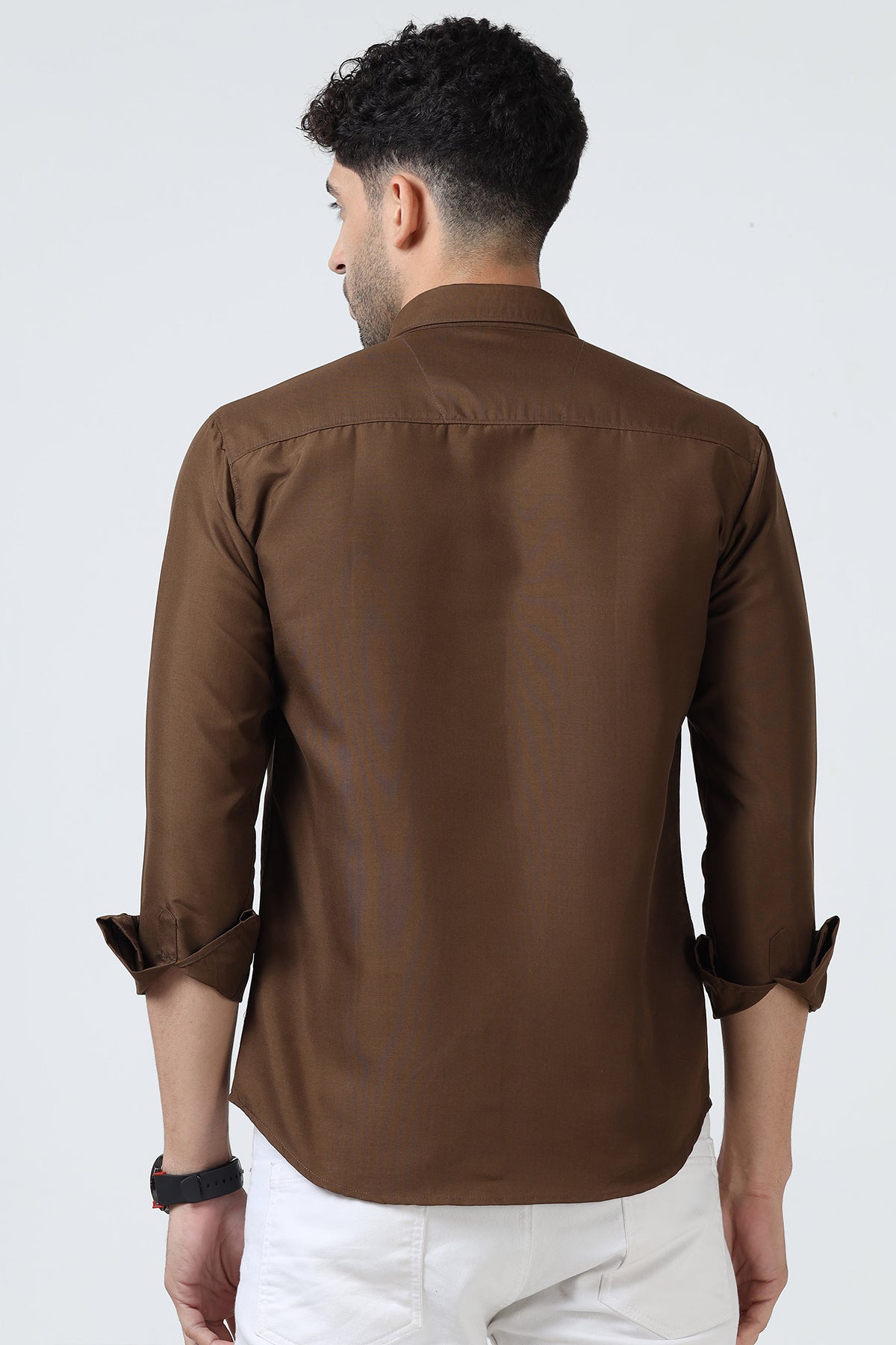 Brown Plain Cotton Solid Shirt