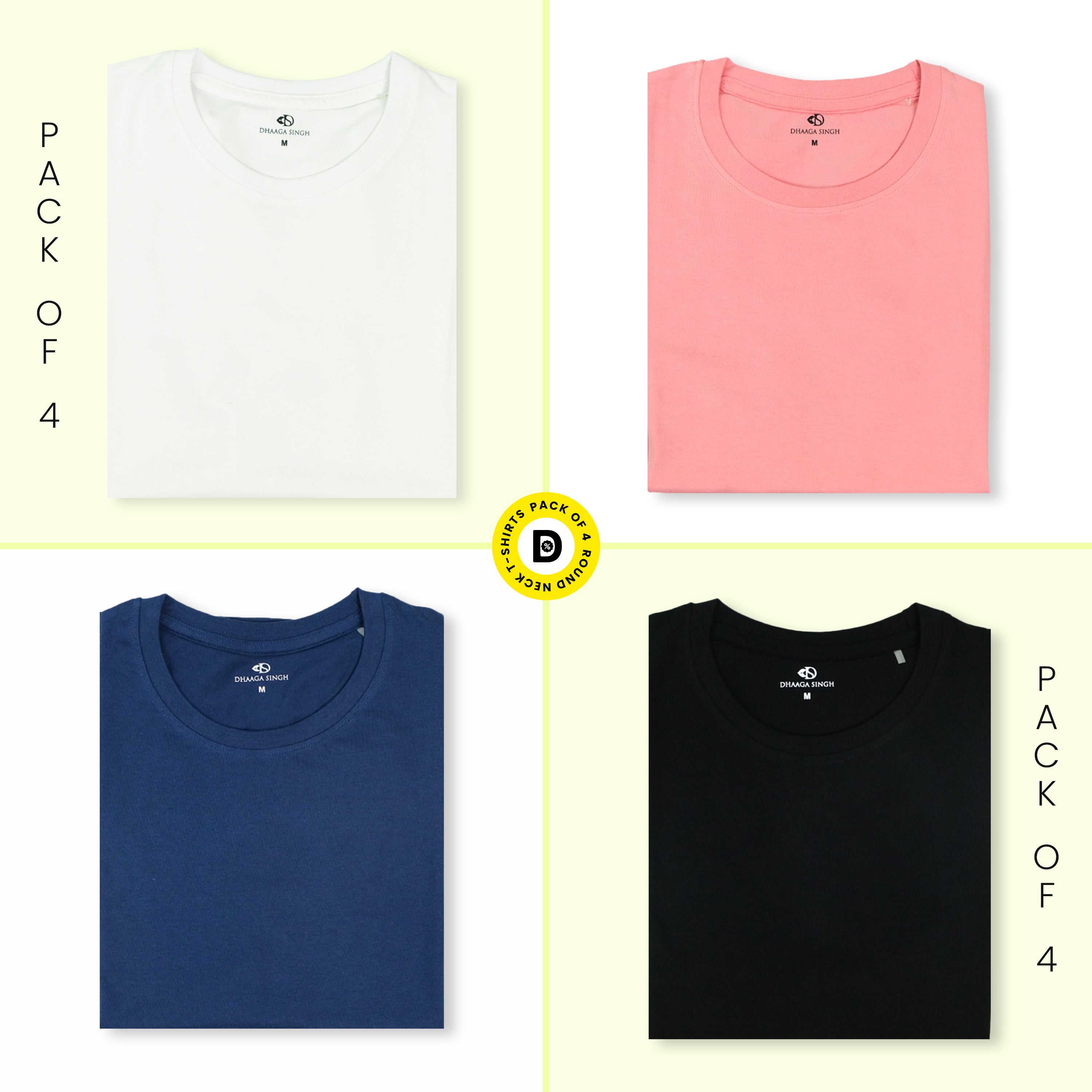 Round Neck T-shirts - Pack of 4