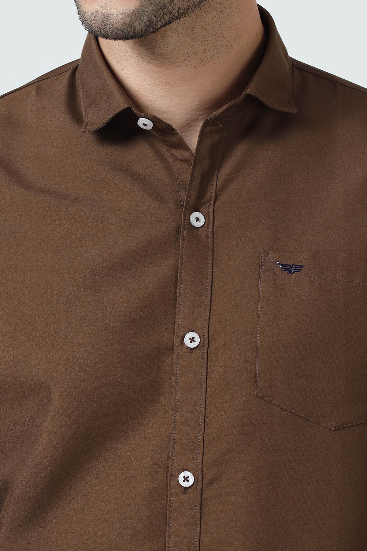 Brown Plain Cotton Solid Shirt