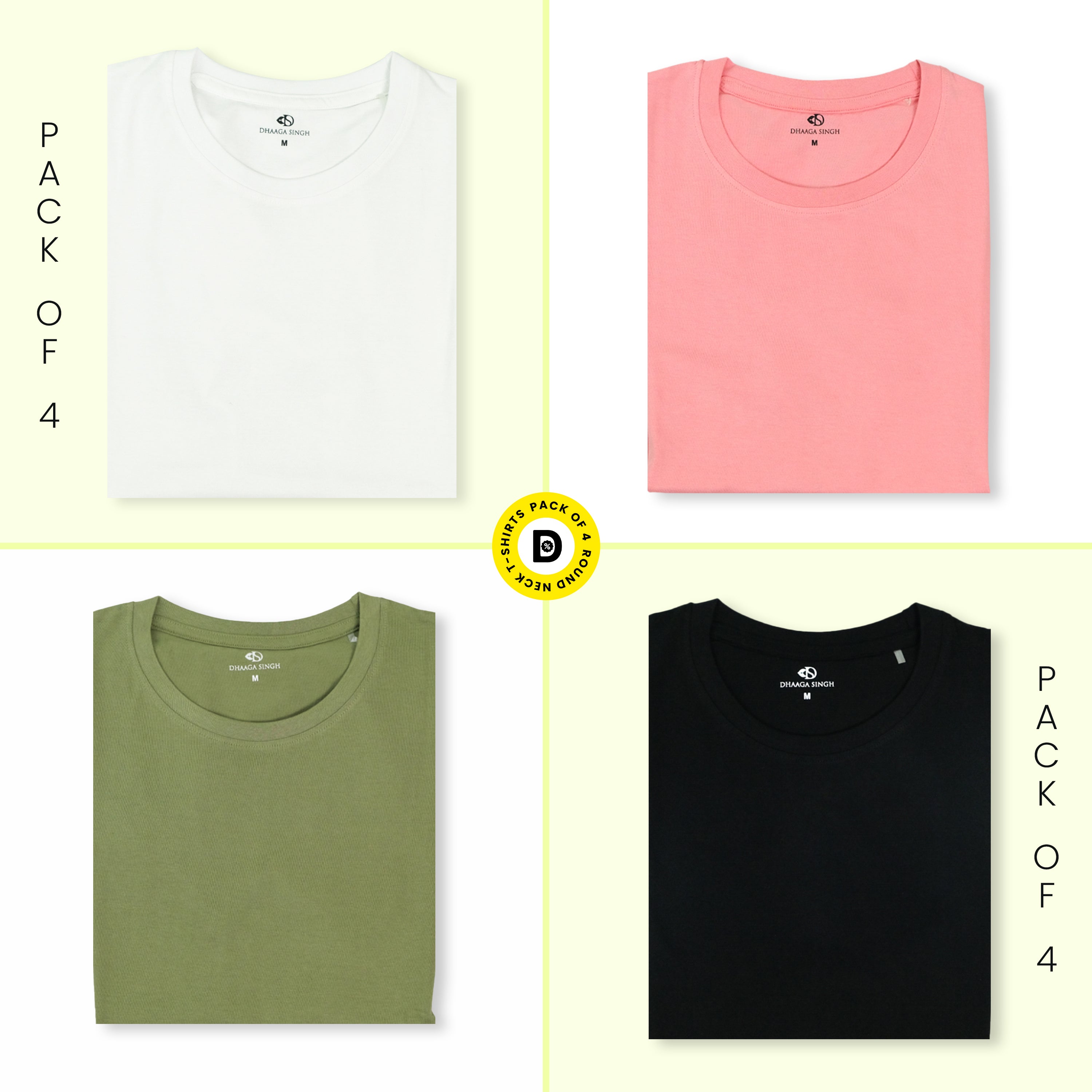 Round Neck T-shirts - Pack of 4