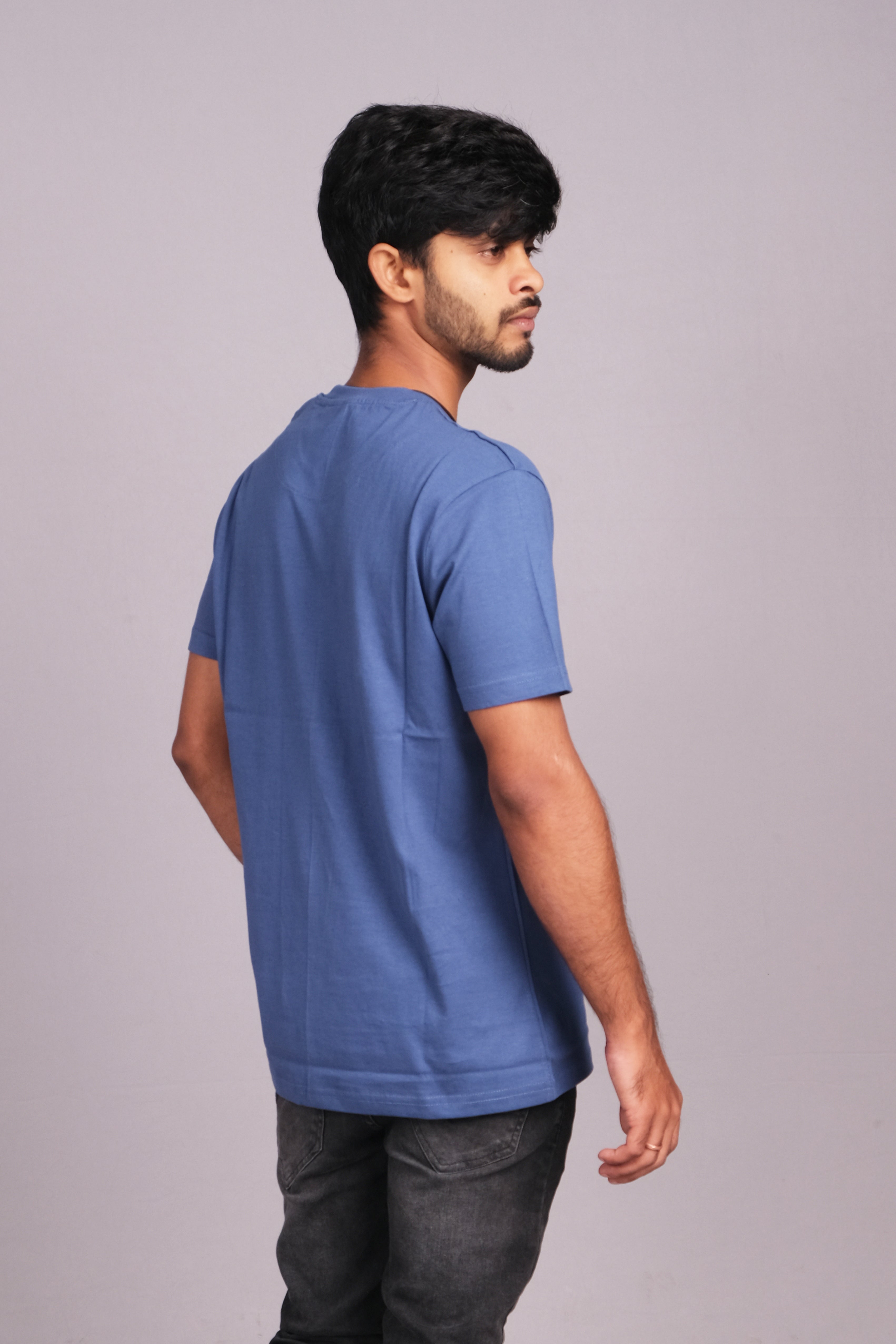 Men Cotton Blue Round Neck T-shirt