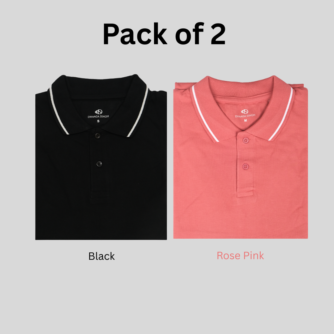 Men Cotton Collar T-shirt - Pack of 2