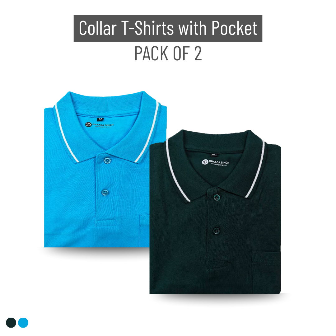 Men Cotton Collar T-shirt with Pocket - Pack of 2