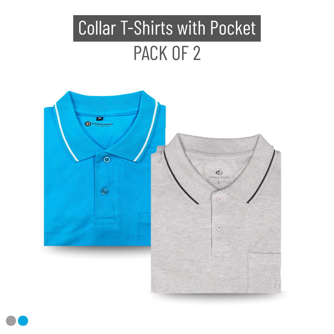 Men Cotton Collar T-shirt with Pocket - Pack of 2