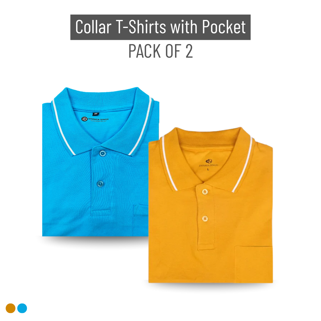 Men Cotton Collar T-shirt with Pocket - Pack of 2