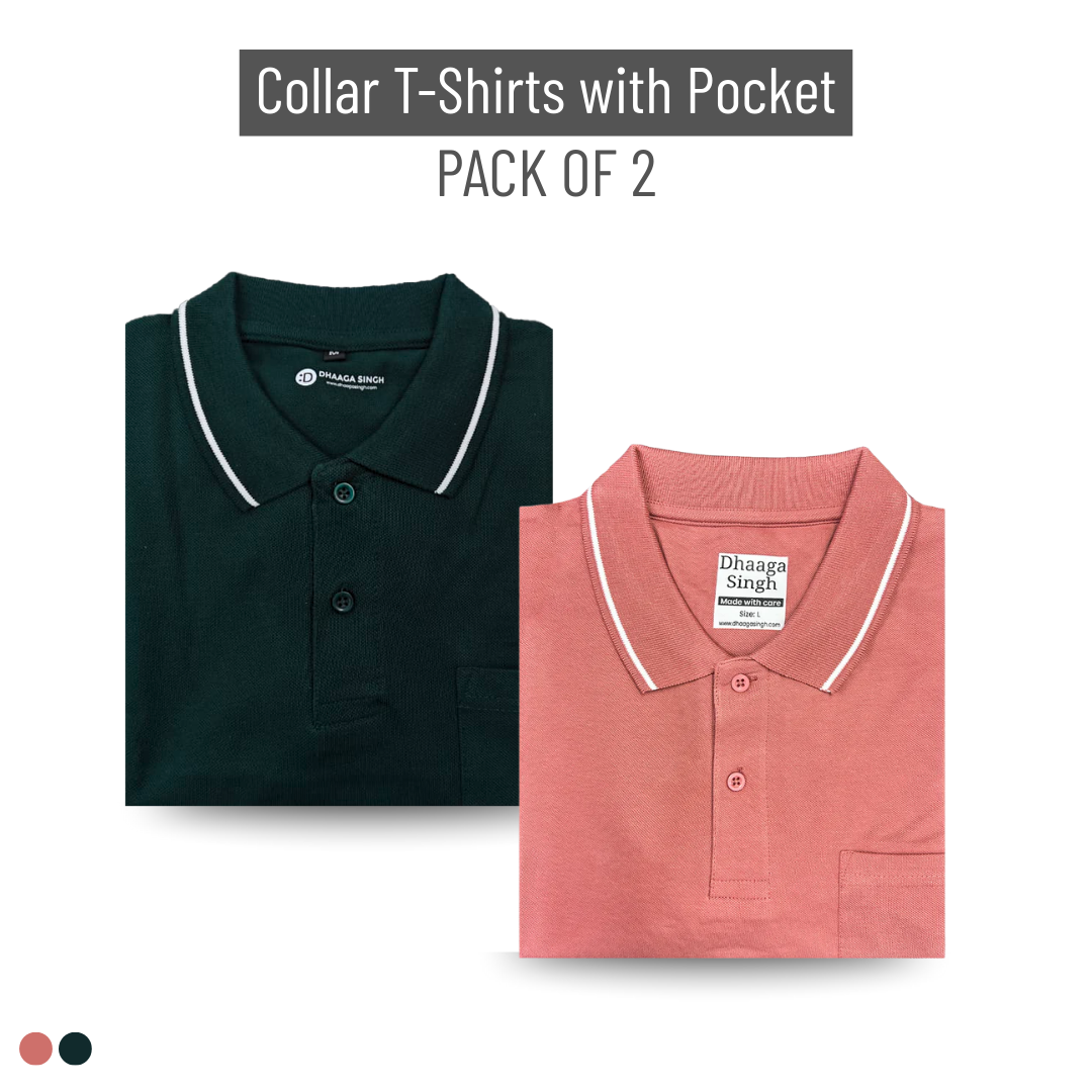Men Cotton Collar T-shirt with Pocket - Pack of 2