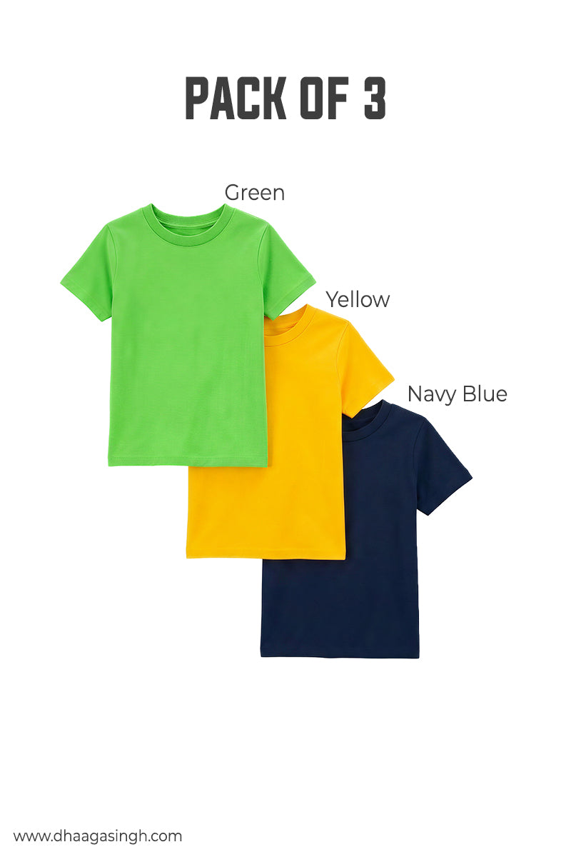 Kids Soft Round Neck Tees Pack of 3 | Age 7-8 Years