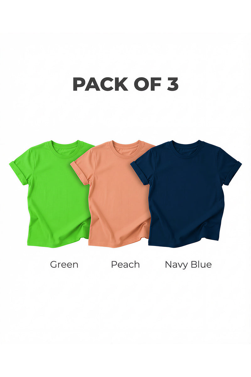 Kids Soft Cotton Round Neck Tees Pack of 3