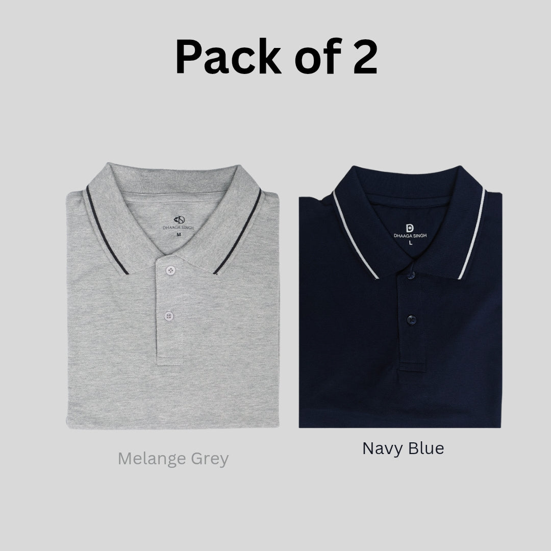 Men Cotton Collar T-shirt - Pack of 2