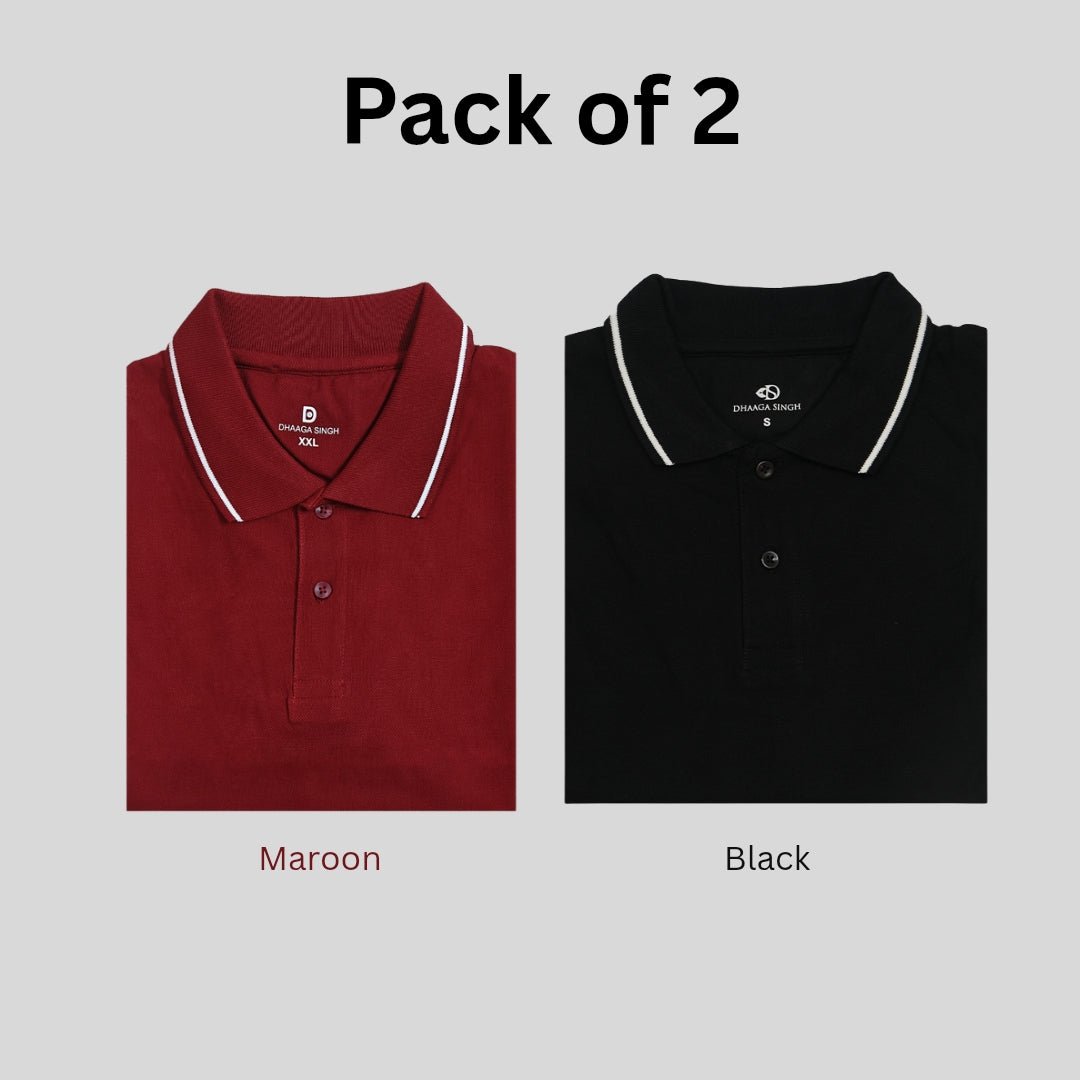 Men Cotton Collar T-shirt - Pack of 2