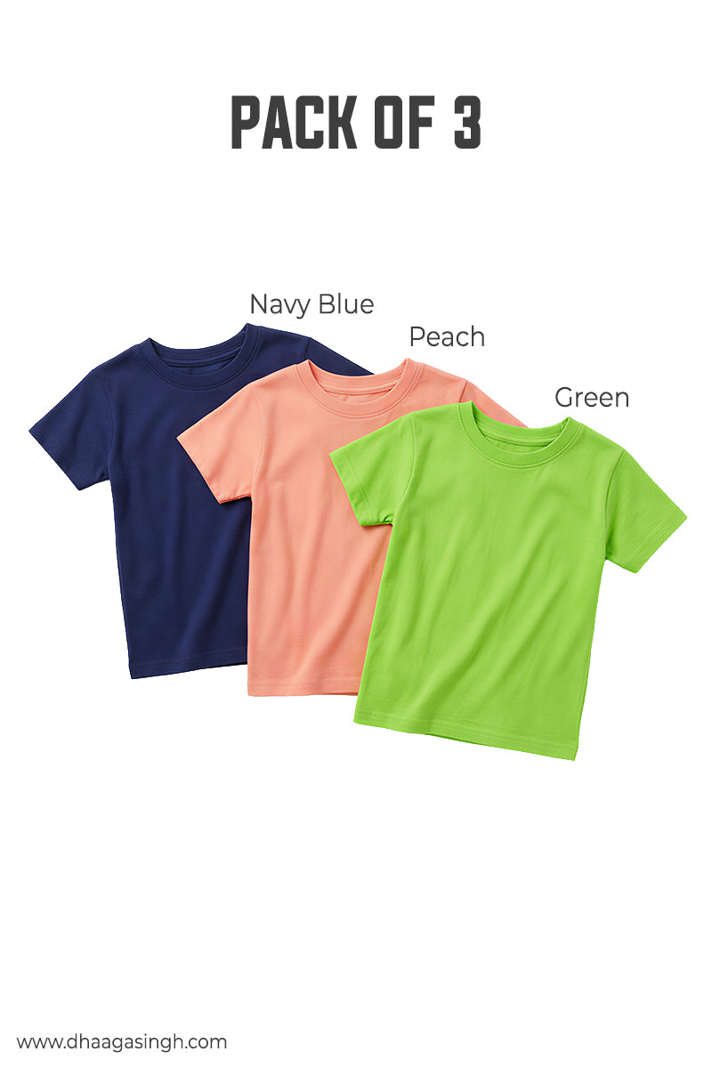 Kids Soft Round Neck Tees Pack of 3 | Age 7-8 Years