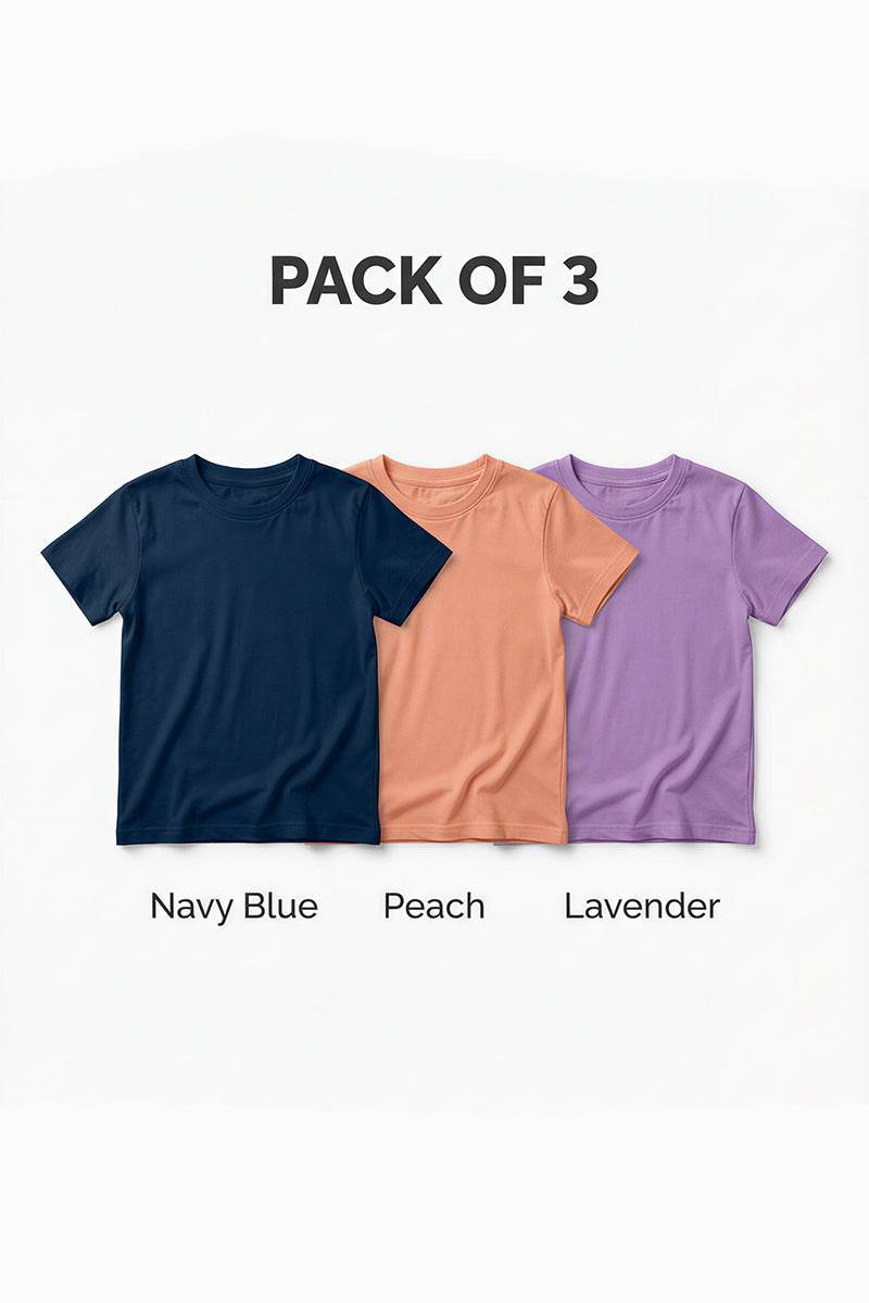 Kids Soft Cotton Round Neck Tees Pack of 3