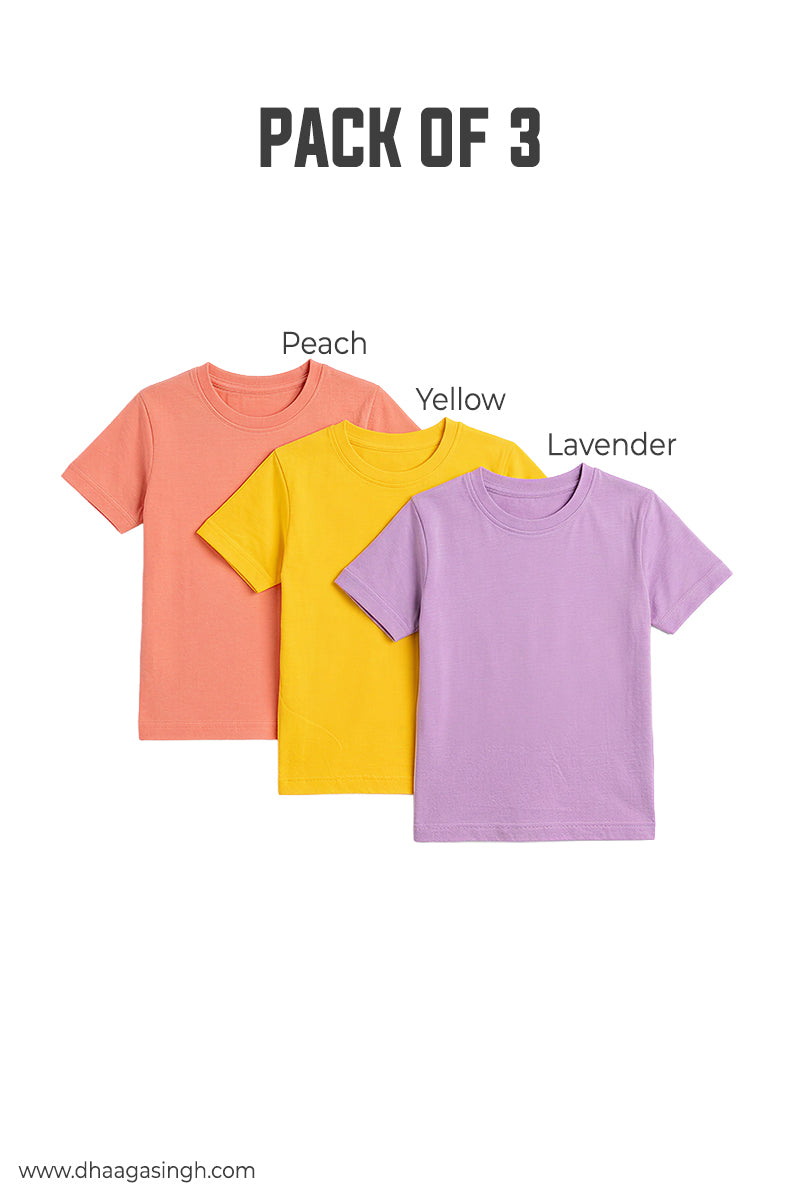 Kids Soft Round Neck Tees Pack of 3 | Age 7-8 Years