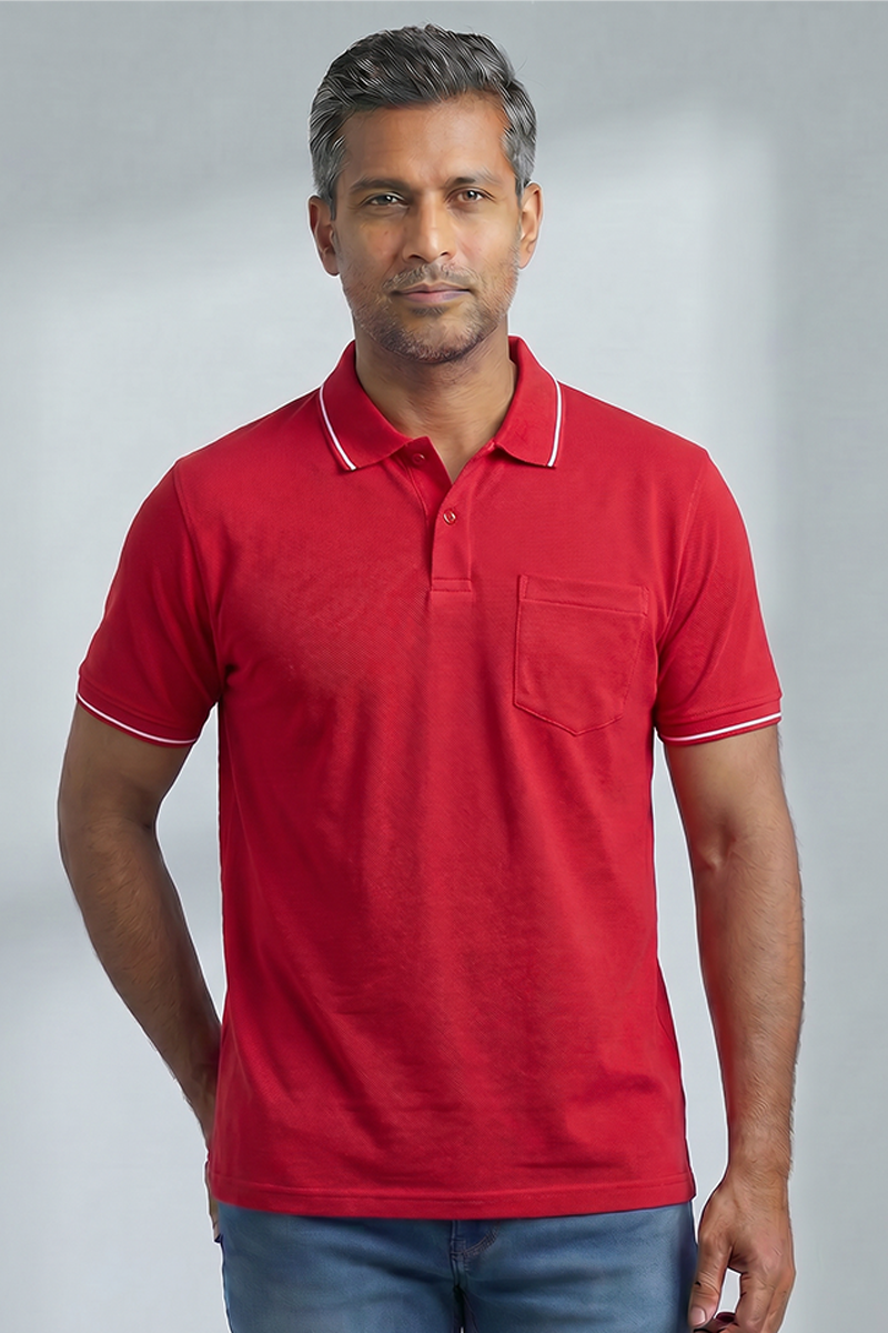 Maroon Collar T-shirt with Pocket