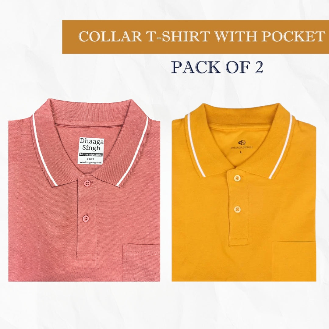 Men Cotton Collar T-shirt with Pocket - Pack of 2