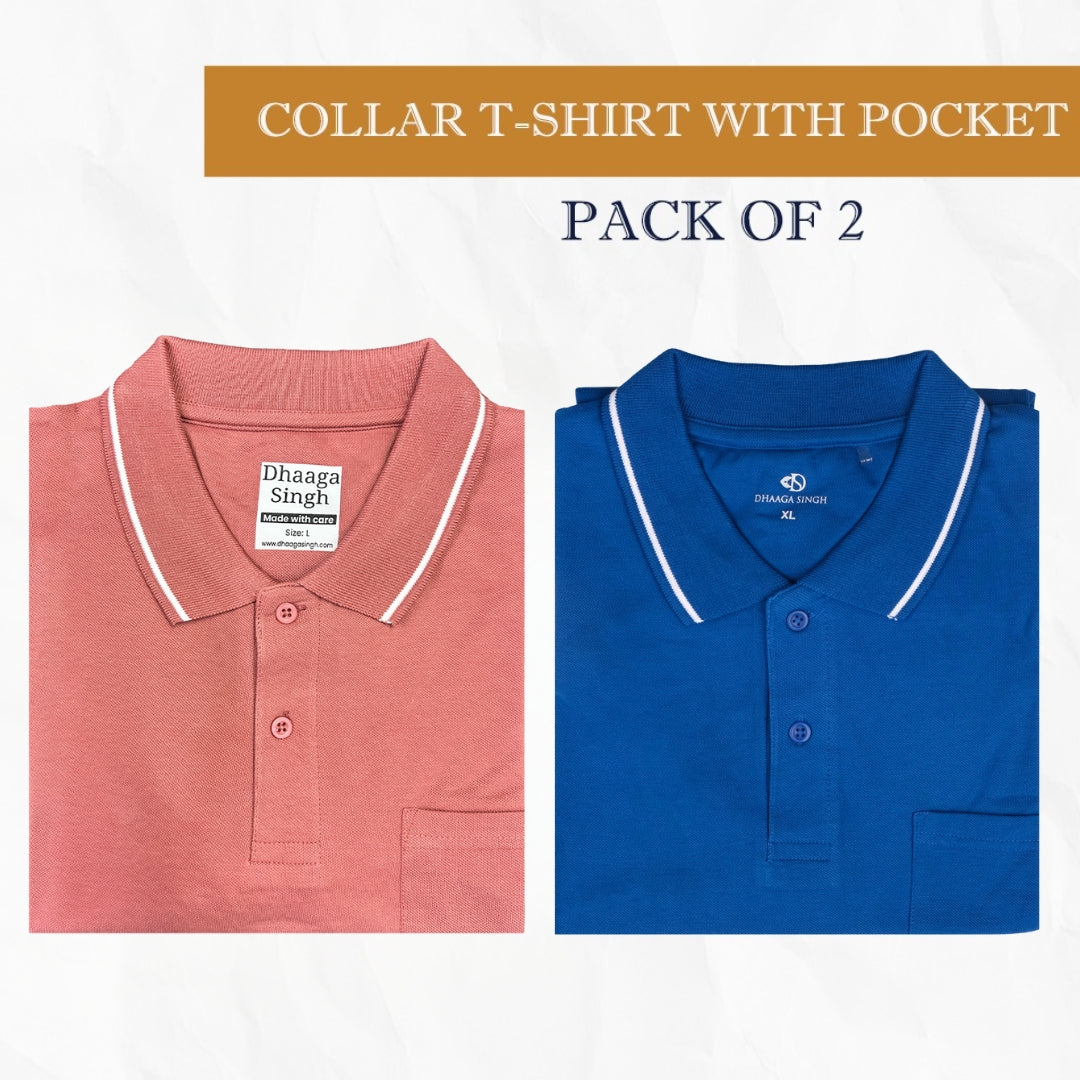 Men Cotton Collar T-shirt with Pocket - Pack of 2