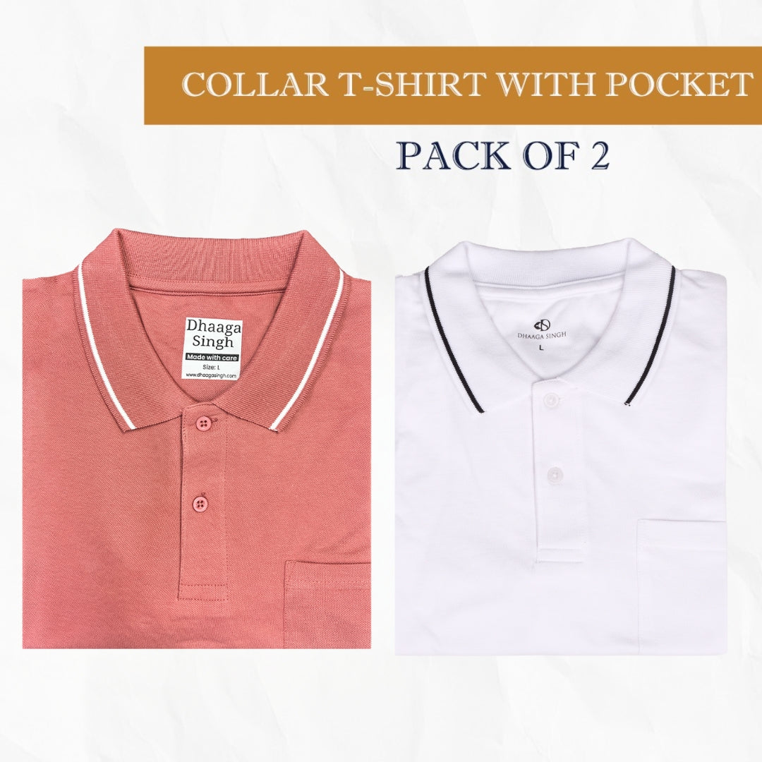Men Cotton Collar T-shirt with Pocket - Pack of 2