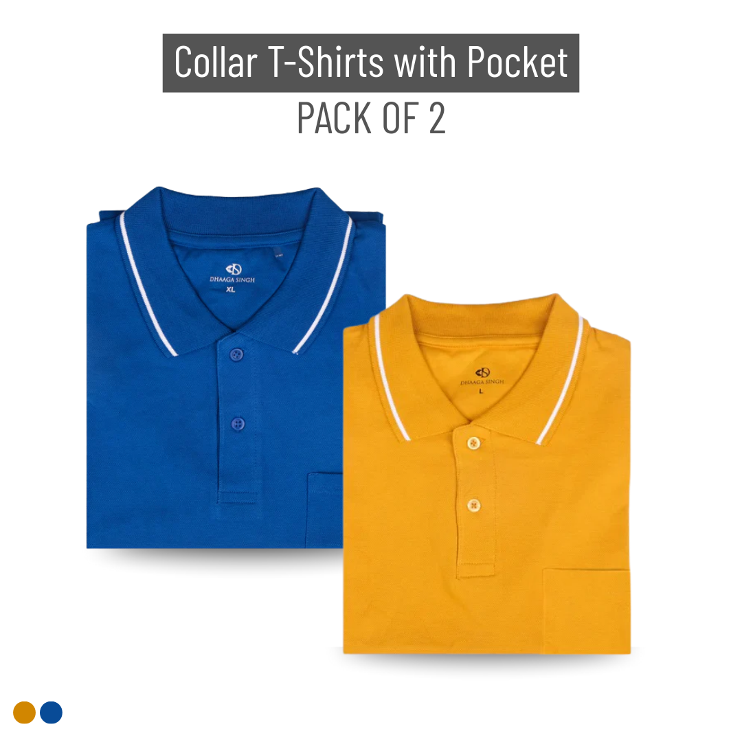 Men Cotton Collar T-shirt with Pocket - Pack of 2