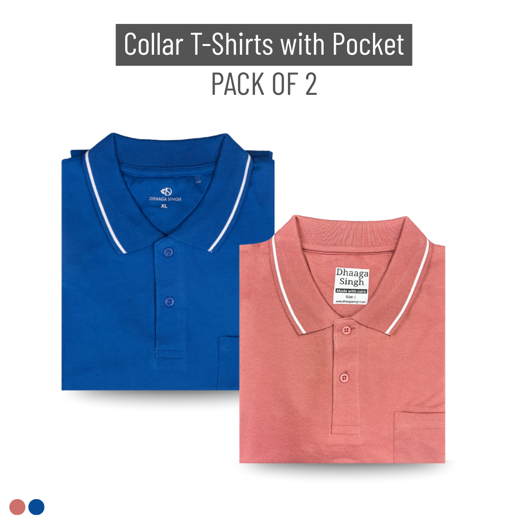 Men Cotton Collar T-shirt with Pocket - Pack of 2