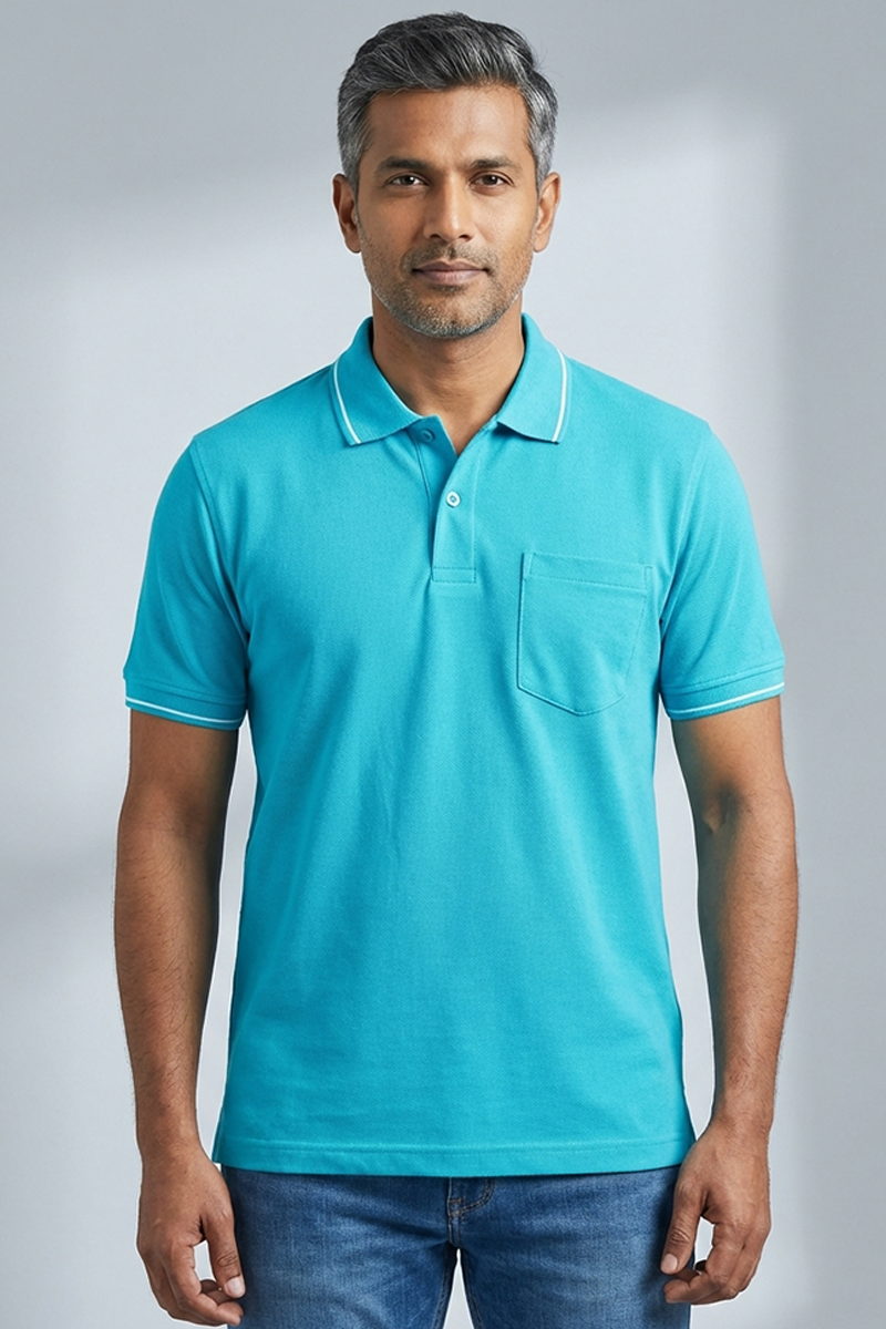 Light Blue Collar T-shirt with Pocket