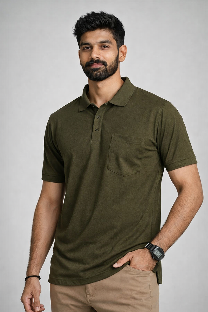 Armor Dry Fit Olive Green Polo T-shirt with Pocket
