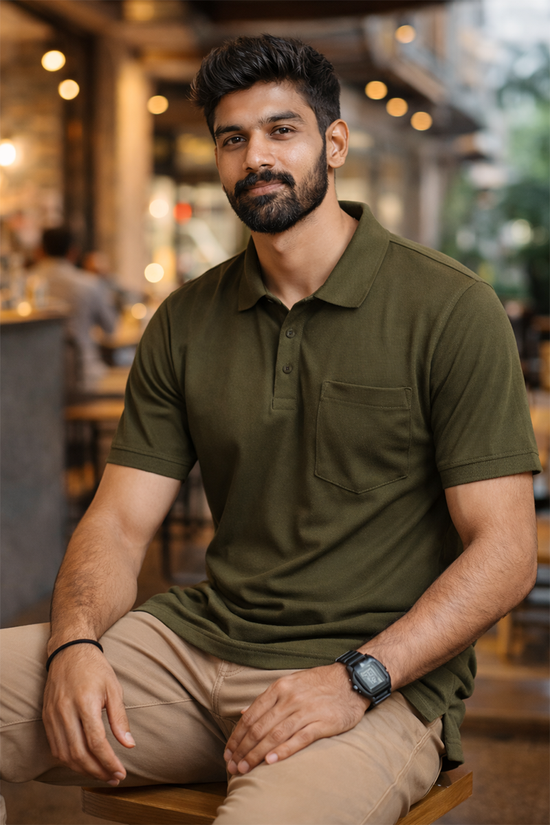 Armor Dry Fit Olive Green Polo T-shirt with Pocket