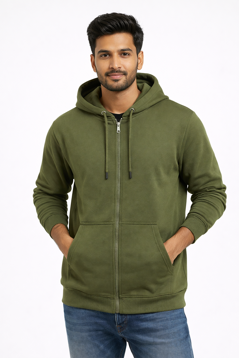 Classic Zipper Hoodie Olive Green