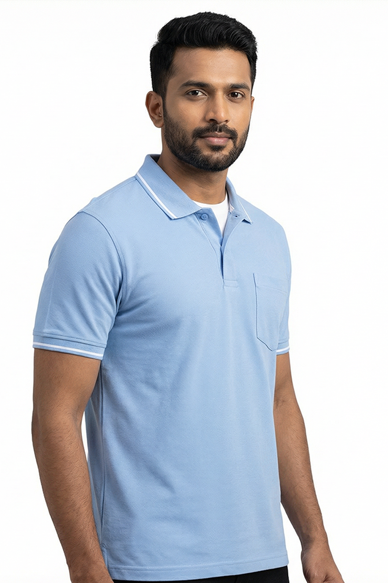 Powder Blue Collar T-shirt with Pocket