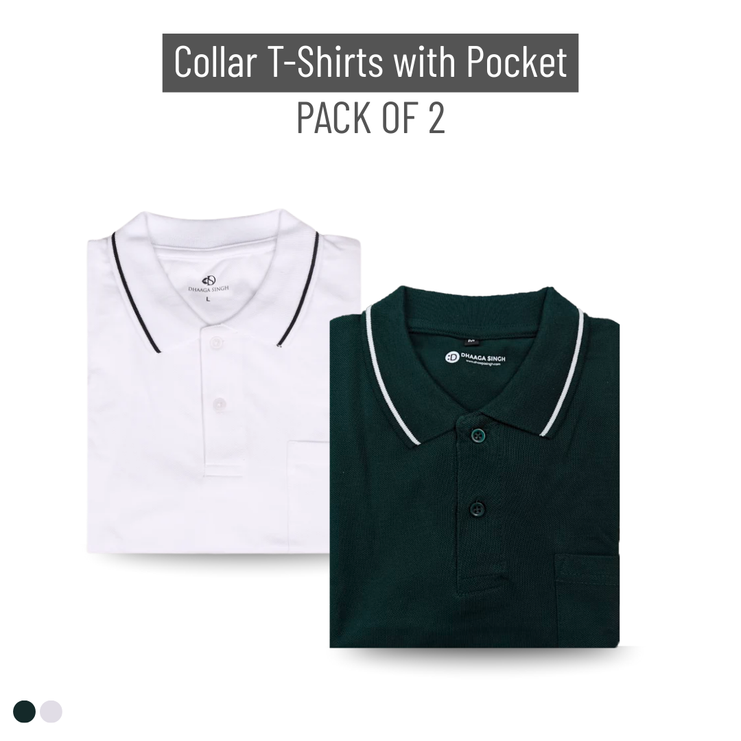 Men Cotton Collar T-shirt with Pocket - Pack of 2