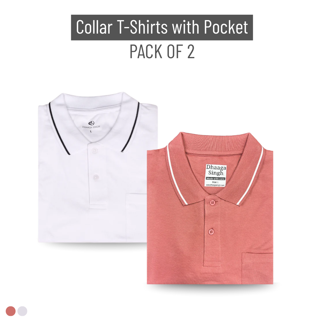 Men Cotton Collar T-shirt with Pocket - Pack of 2