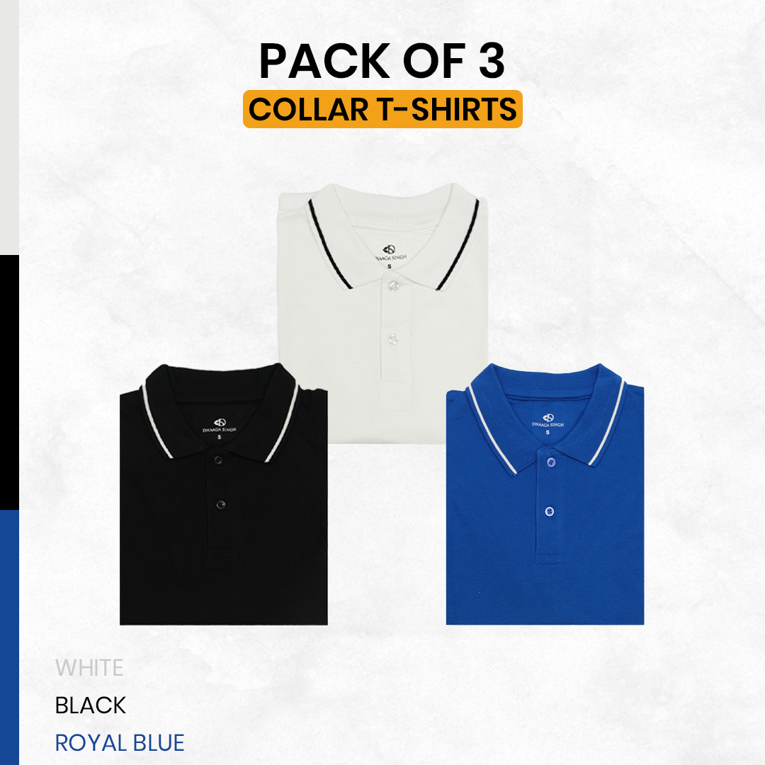 Men Cotton Collar T-shirt - Pack of 3