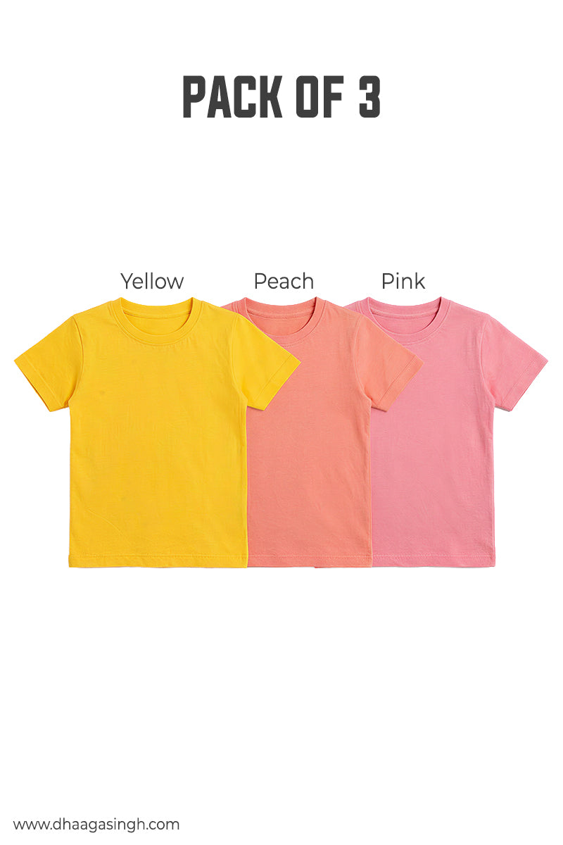 Kids Soft Round Neck Tees Pack of 3 | Age 7-8 Years